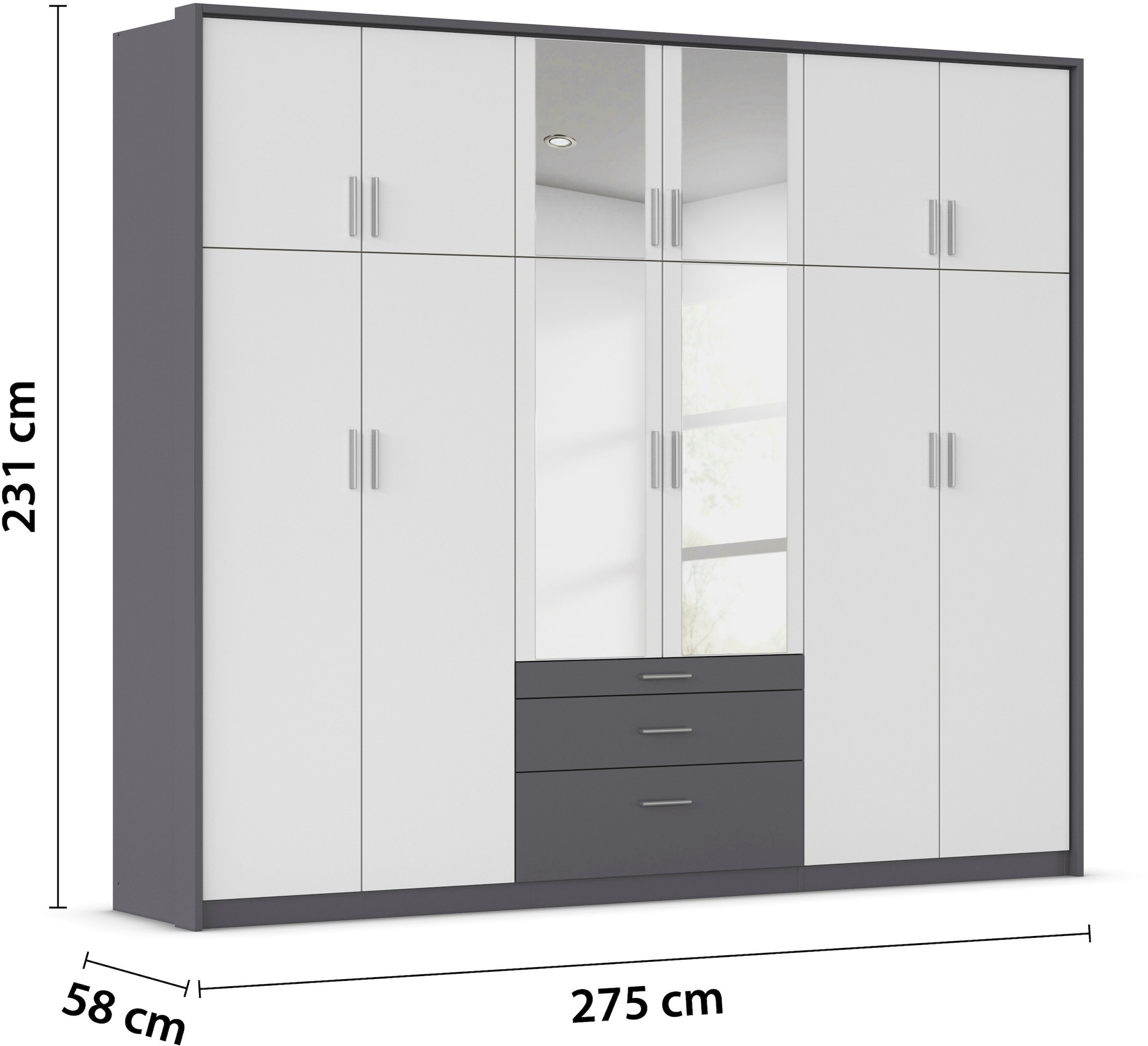 rauch Kleiderschrank »Schrank Drehtürenschrank Garderobe Ankleide Schlafzimmer HILDESHEIM« Breiten: 185/275 cm, Höhe 231 cm,  oberste Schublade mit praktischer Facheinteilung MADE IN GERMANY