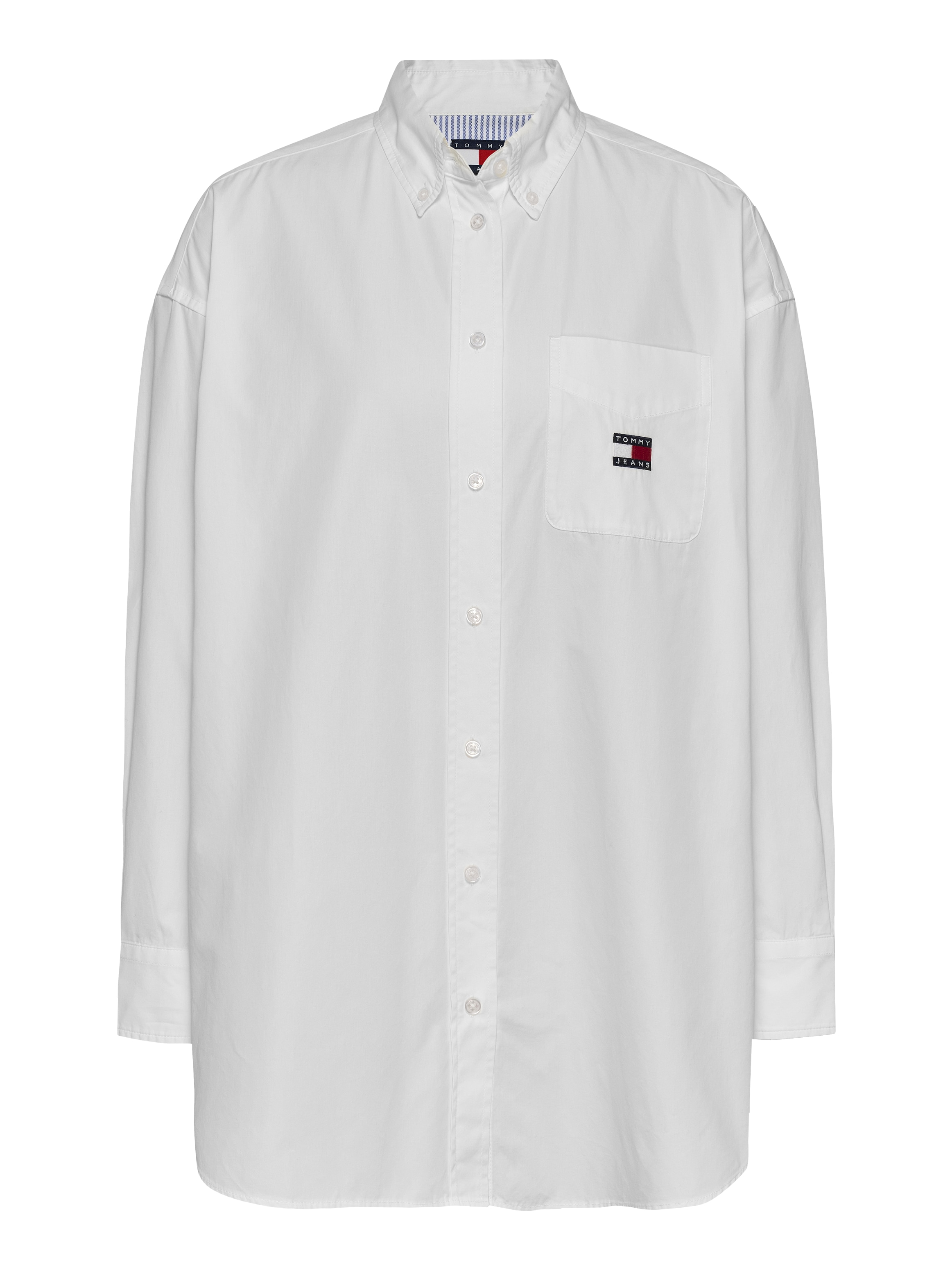 Tommy Jeans Curve Hemdbluse »TJW OVS BADGE POPLIN SHIRT EXT«, in Grossen Grössen, Popeline, Langarm, Badge