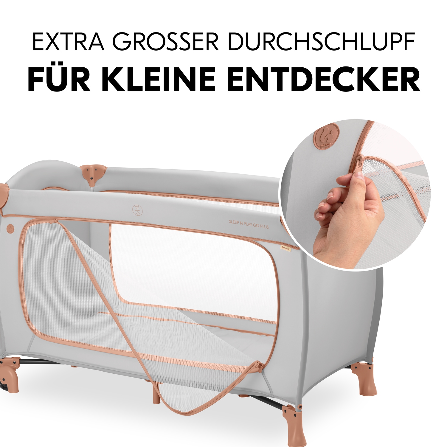 Hauck Lit de voyage pour bébé »Sleep N Play Go Plus, Dusty Cork« mit integrierten Rädern; Vorderausstieg