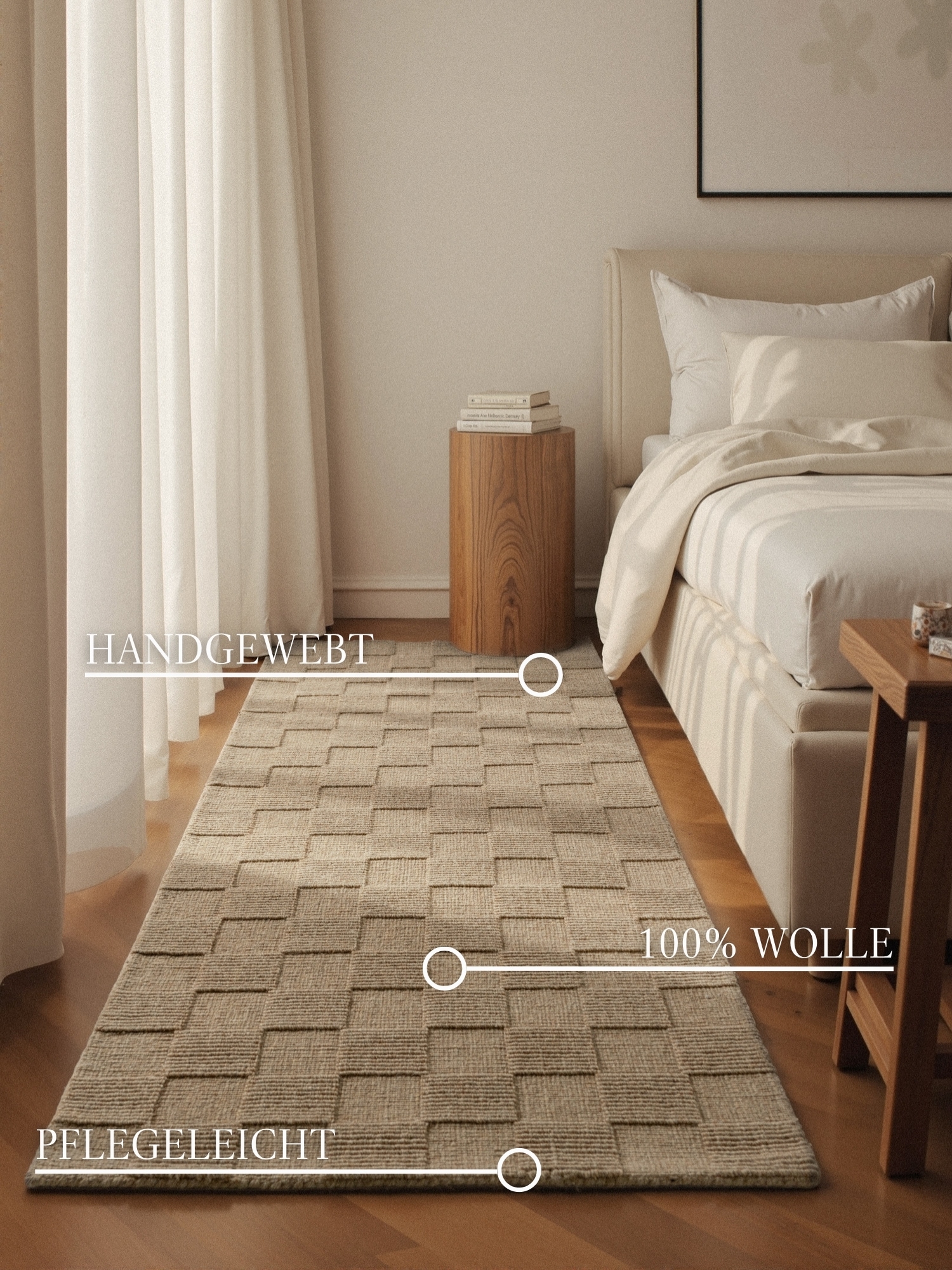 Villeroy & Boch Tapis en laine »Scala« Rectangulaire 10 mm Höhe tissé à la main, laine, à carreaux, naturel, structure 3D, carreaux, salon