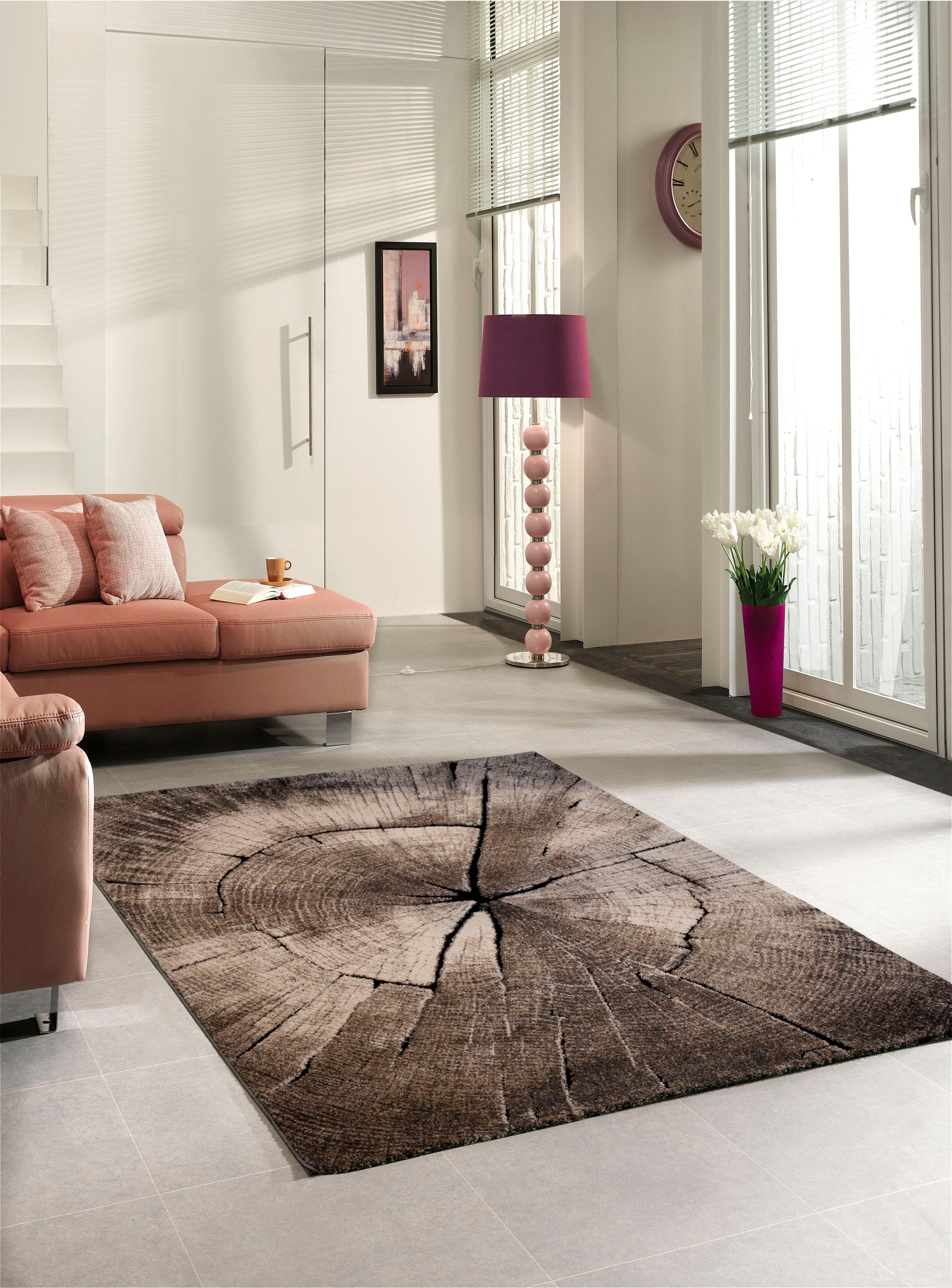 merinos Teppich »Ibiza 605«, rechteckig, 13 mm Höhe, Wohnzimmer, Baumstamm Motiv, Holz... kaufen