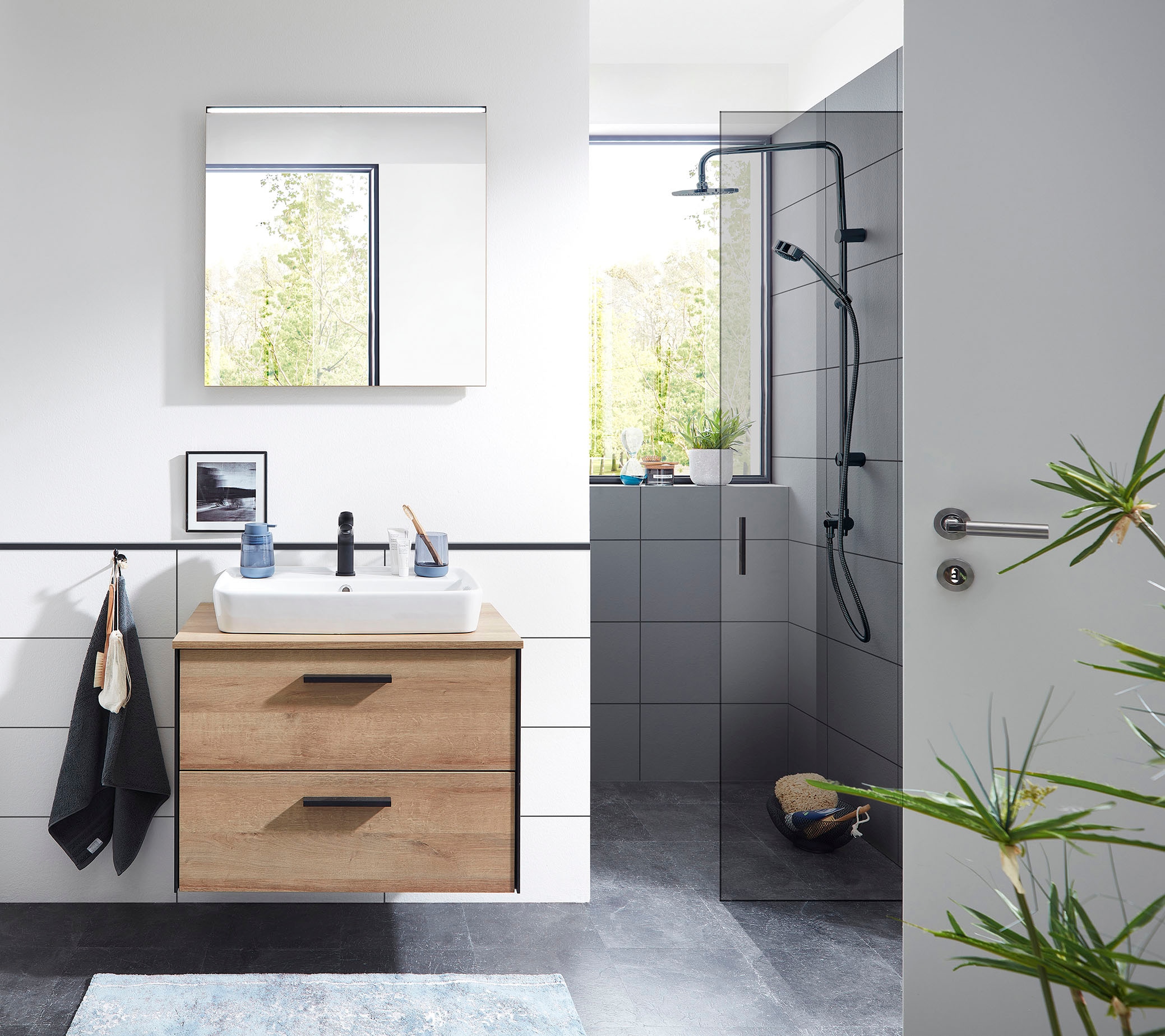 Saphir Ensemble de meubles de salle de bain »Quickset 395 2-teilig, Keramik-Aufsatzbecken mit LED-Spiegel« 4 cuis tlg.