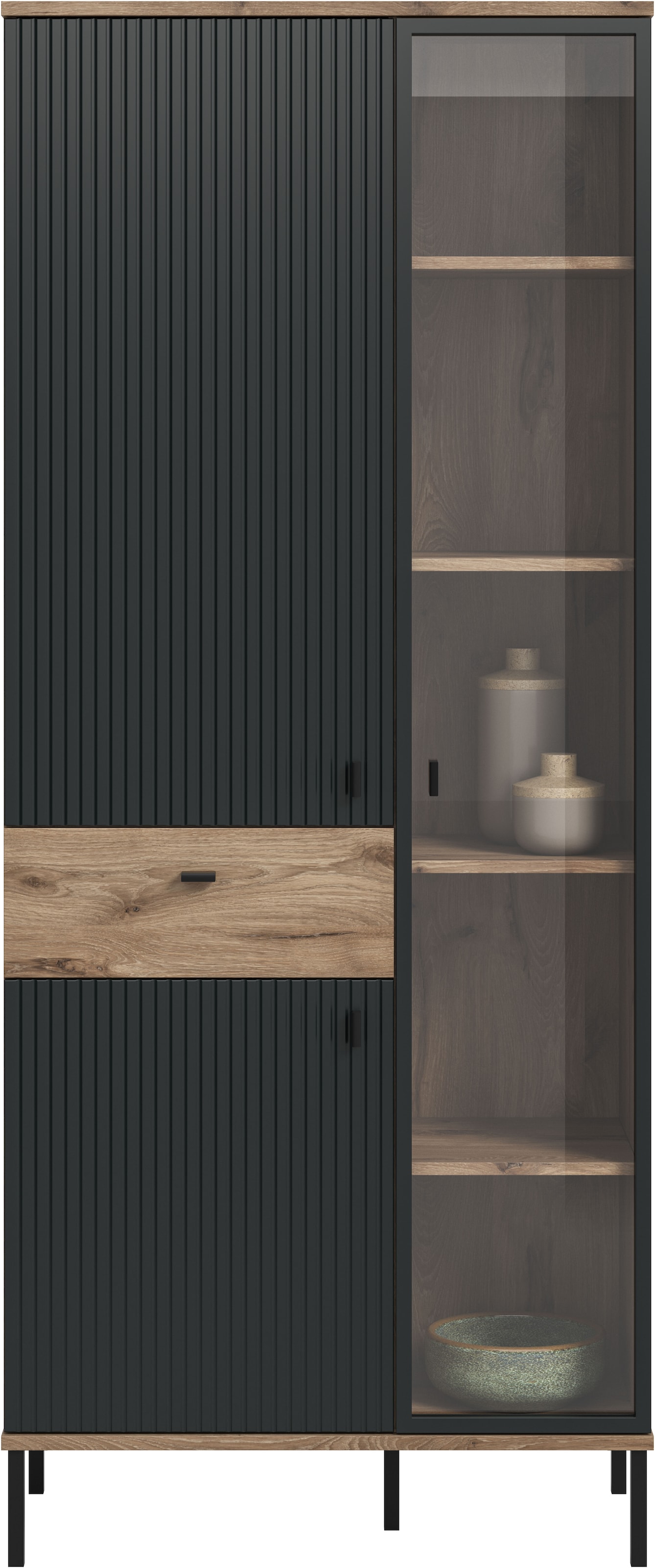 INOSIGN Stauraumvitrine »TREVERK, Breite 83 cm, hochwertige MDF-Front schwarz tiefzieh« 1 Stk. tlg. Stauraumvitrine, Vitrine, Wohnzimmer