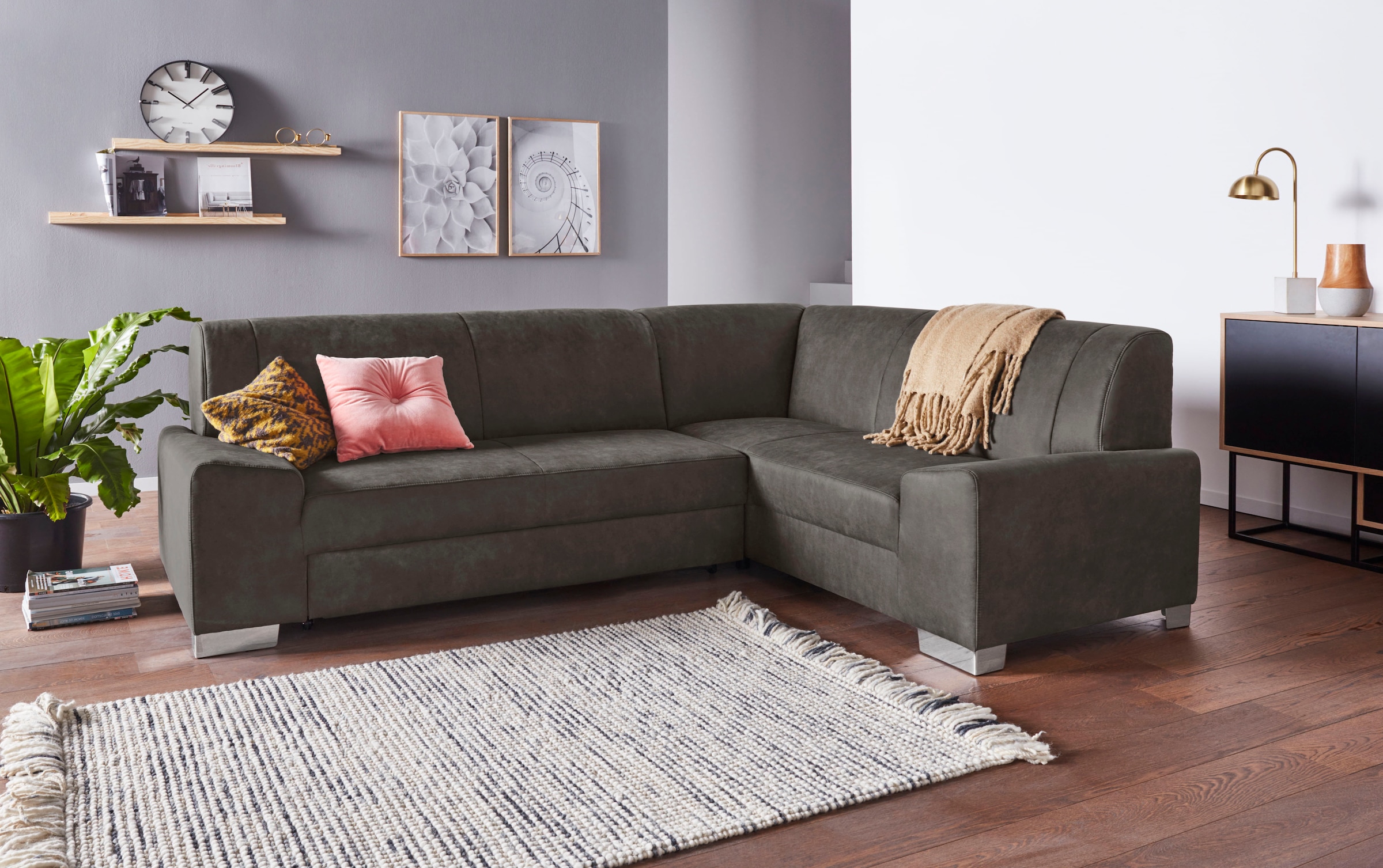 Image of DOMO collection Ecksofa "Anzio in kubischer Formensprache, flache Armlehnen, L-Form" Wahlweise mit Bettfunktion und Federkern für hohen Sitzkomfort