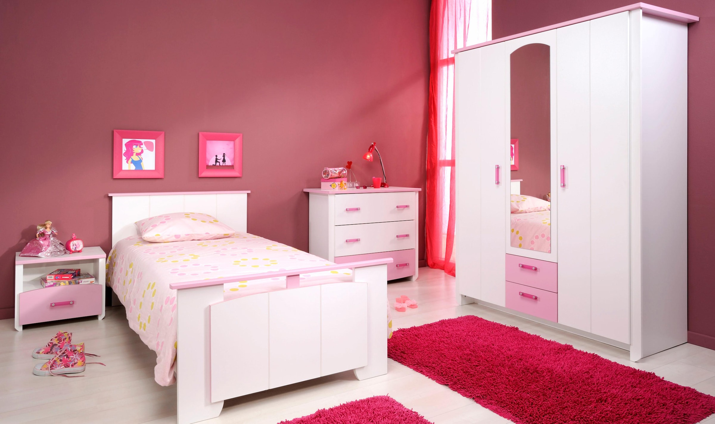 Parisot Jugendzimmer-Set »Biotiful«, (Set, 4 St., Bett, Nachttisch, Schrank, Kommode), mit Kleiderschrank und Kommode