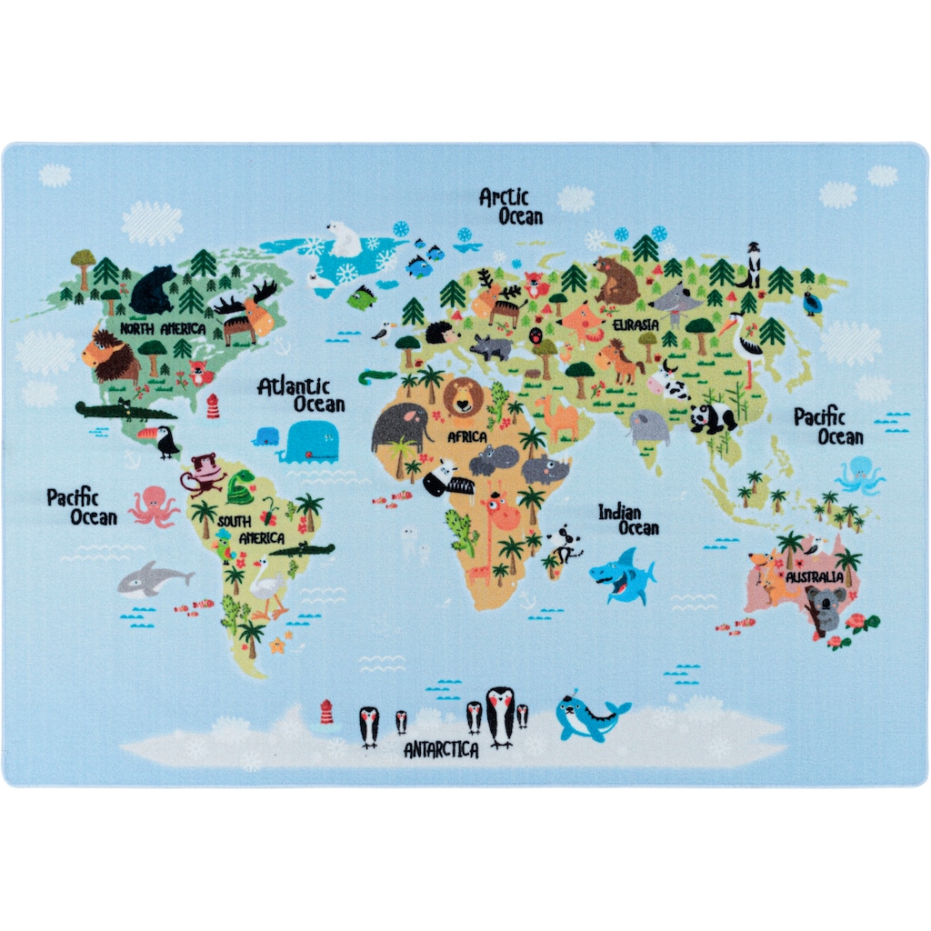 Ayyildiz Teppiche Kinderteppich »PLAY 2917«, rechteckig, robuster Kurzflor, Weltkarte,Kinderzimmer