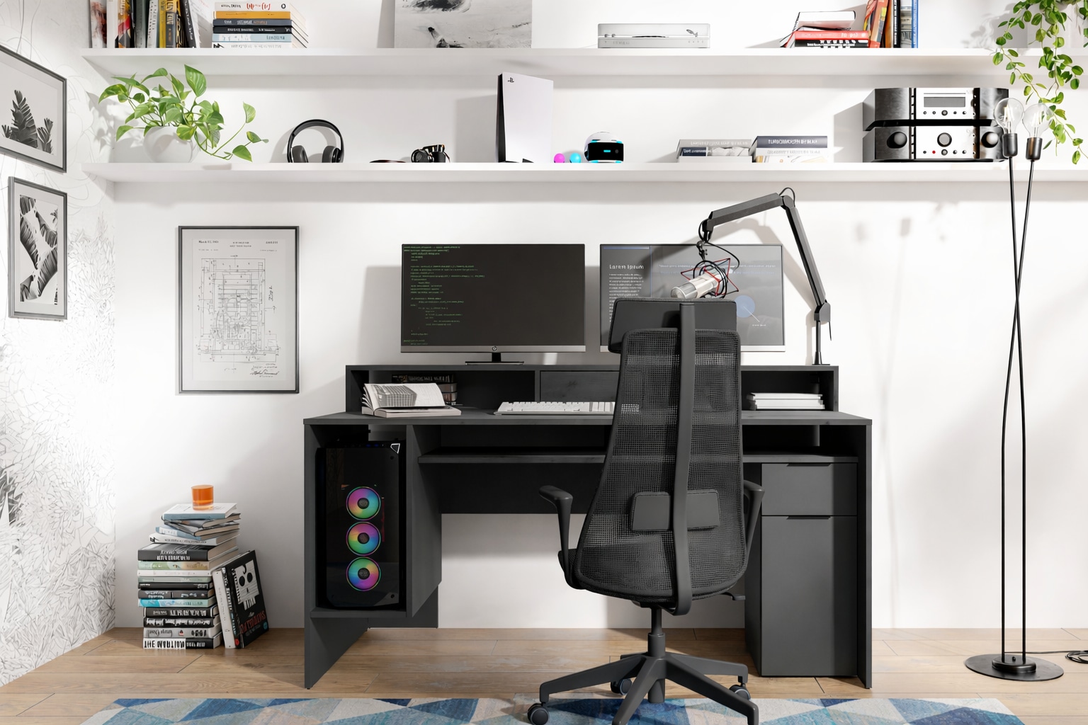 GOODproduct Bureau »Peooria Computertisch mit Monitoraufsatz & Towerfach, viel Stauraum« bureau, bureau gaming avec tiroir, moderne, largeur 160 cm