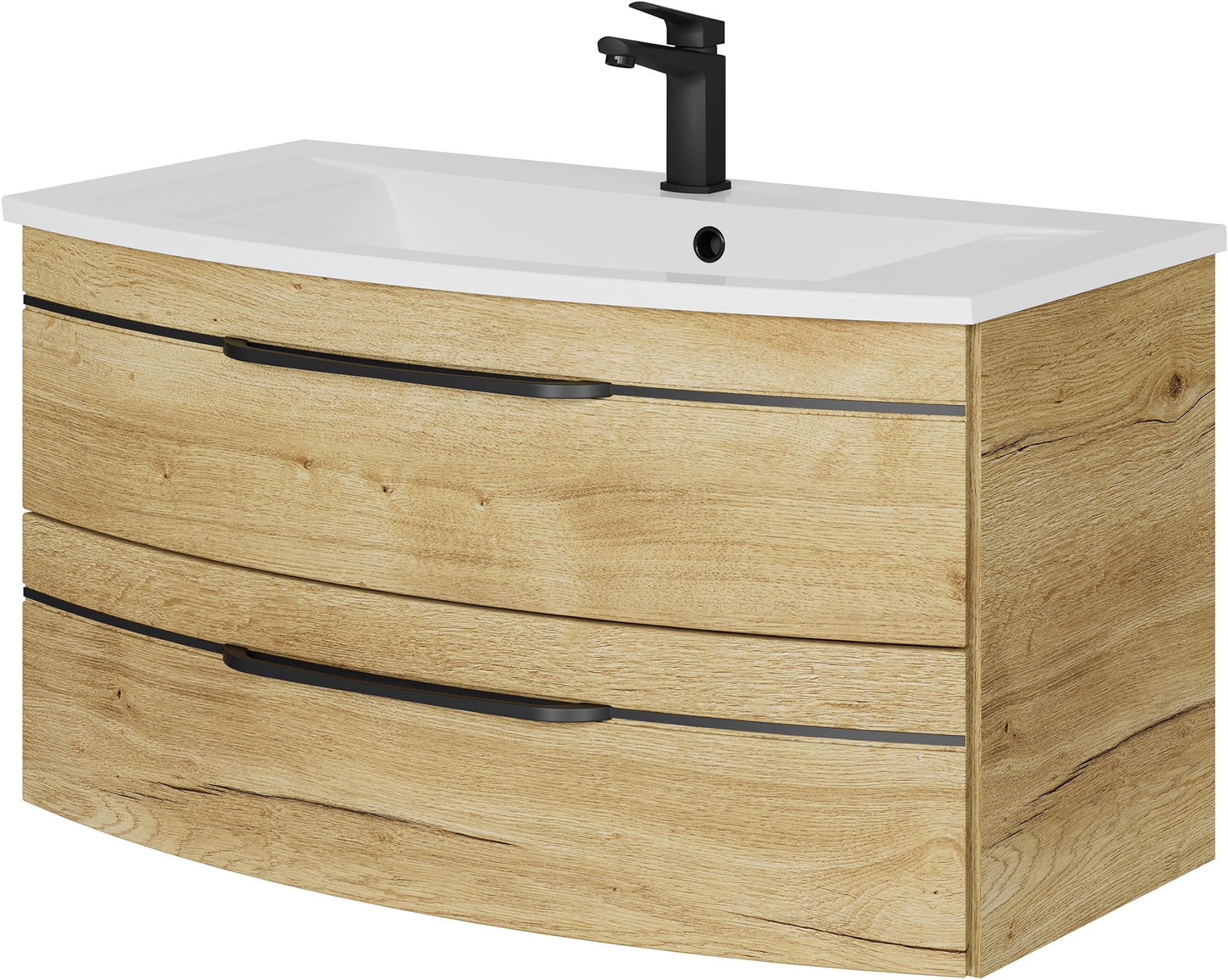 Image of Saphir Waschtisch "Serie 7045 Mineralmarmor-Waschtisch und Unterschrank, 91 cm breit" Waschplatz mit 2 Schubladen, Badmöbel Set mit Waschtisch