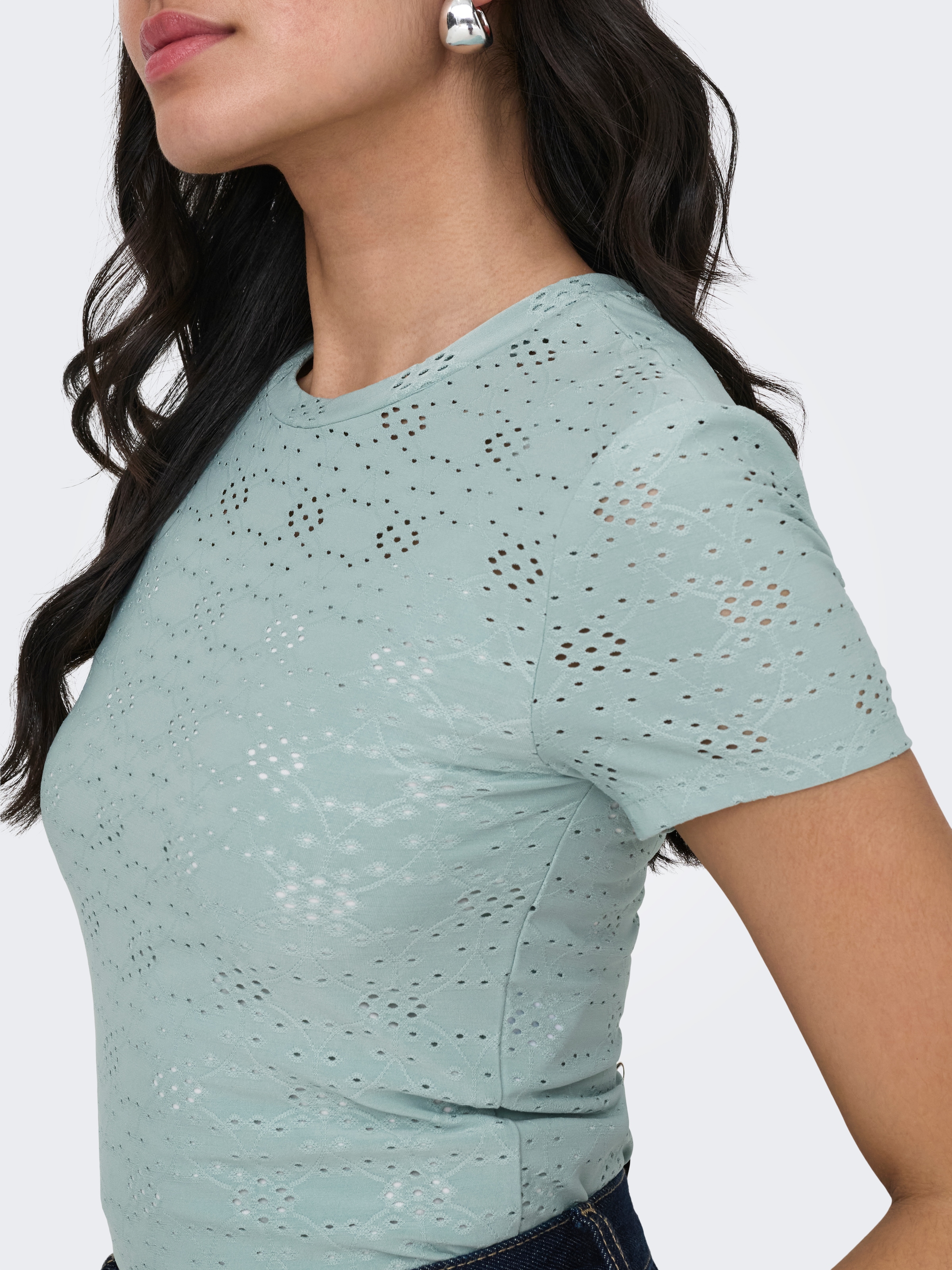 ONLY T-Shirt »ONLSMILLA NEW S/S TOP JRS« Materialmix, slim fit, Rundhals