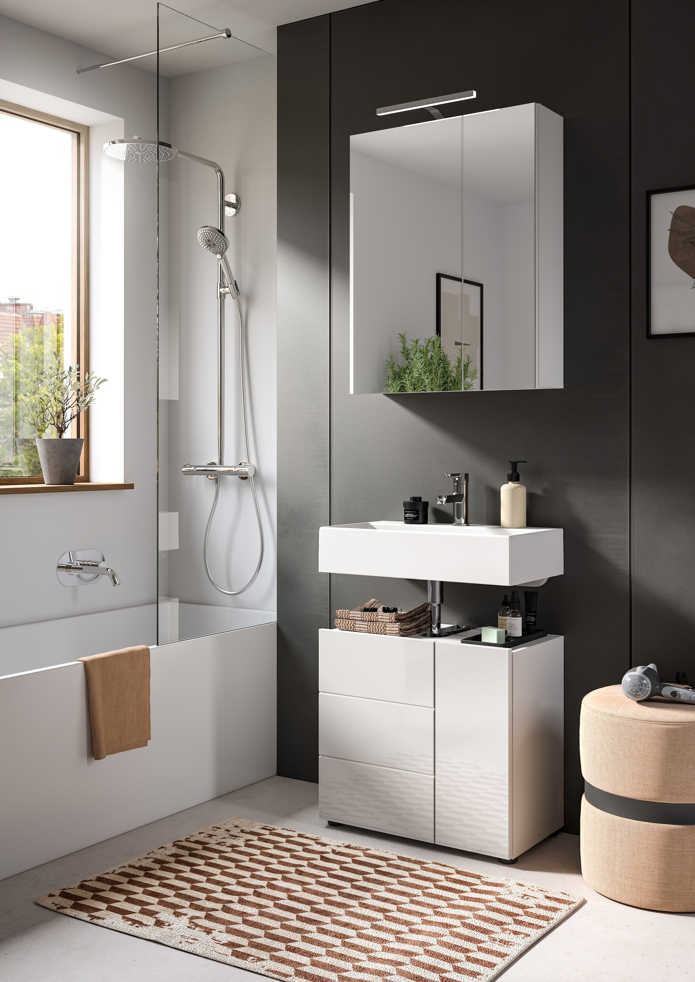 welltime Spiegelschrank »BIEL, TOPSELLER!, Breite 60 cm, 2 Türen, 2 Einlegeböden, 3 Fächer« 1 Stk. tlg. Badmöbel, Badschrank, Schrank, Wandschrank, Bad, Badezimmer