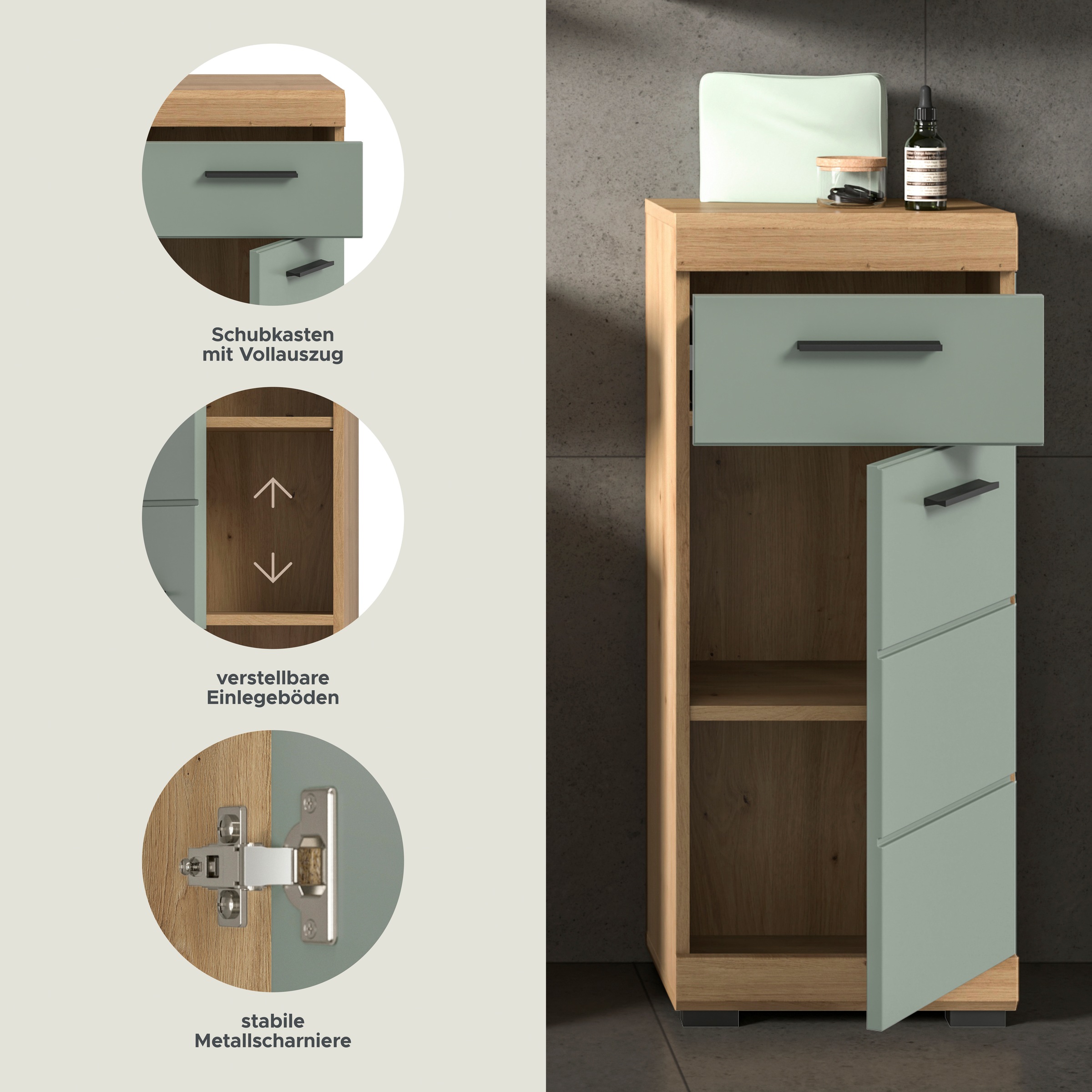 welltime Unterschrank »SIENA, Breite 37cm, 1 Tür, 1 Schubkasten, 2 Fächer, MDF-Front« TOPSELLER!, 1 Stk. tlg. in verschiedenen Farben erhältlich, Badmöbel, Badschrank, Kommode, Bad