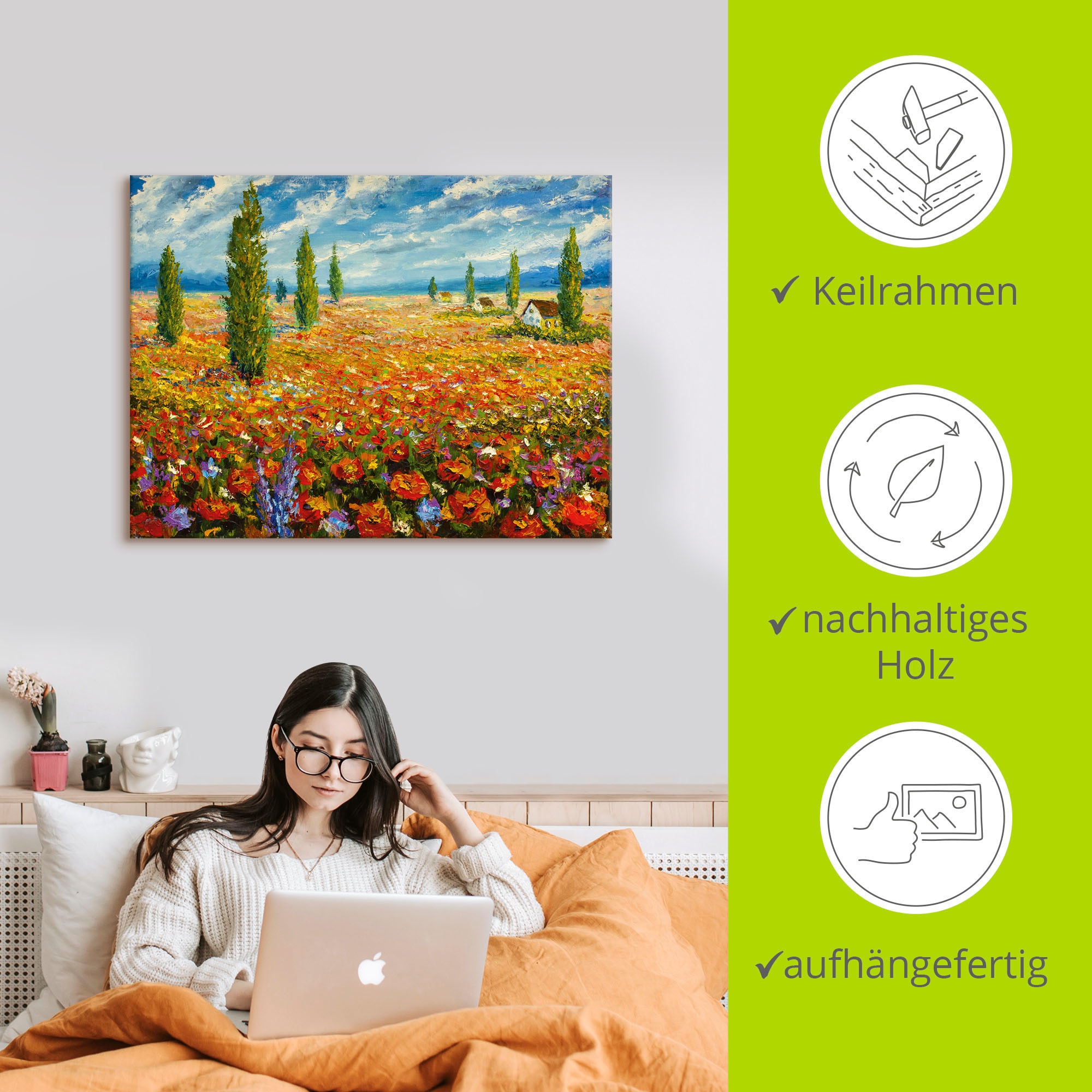 Artland Tableau sur toile »Mohnblumenwiese« 1 cuis tlg. auf Holzrahmen gespannt