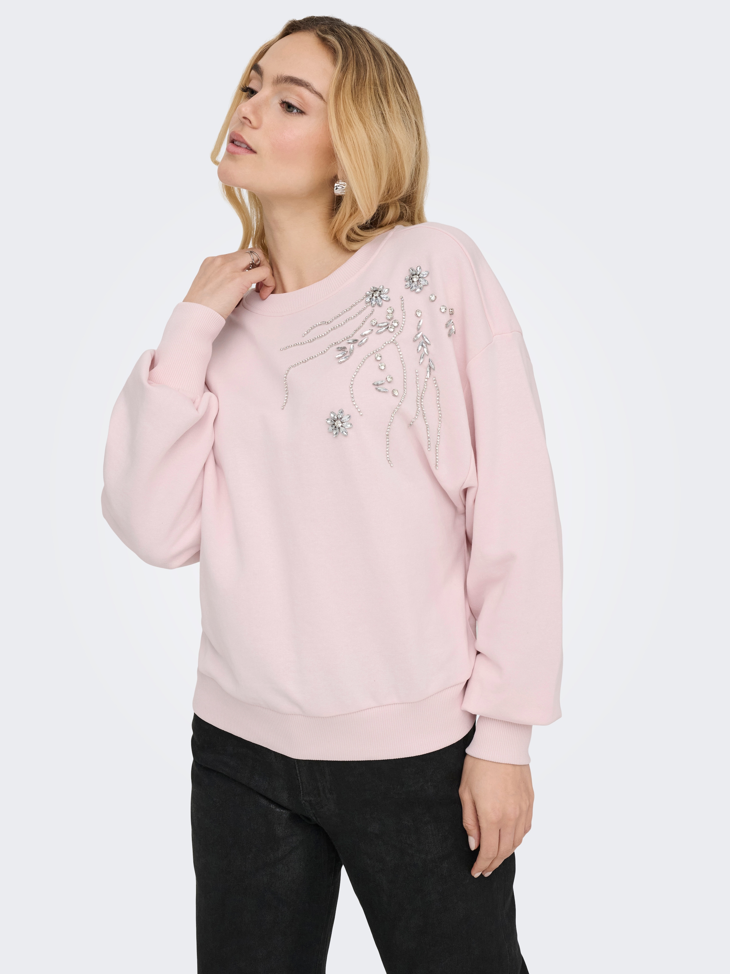 Image of ONLY Sweatshirt "ONLCAMELA BROOKE GLITTER LS ONECK UB SWT", Baumwollmischung, regular fit, Rundhals