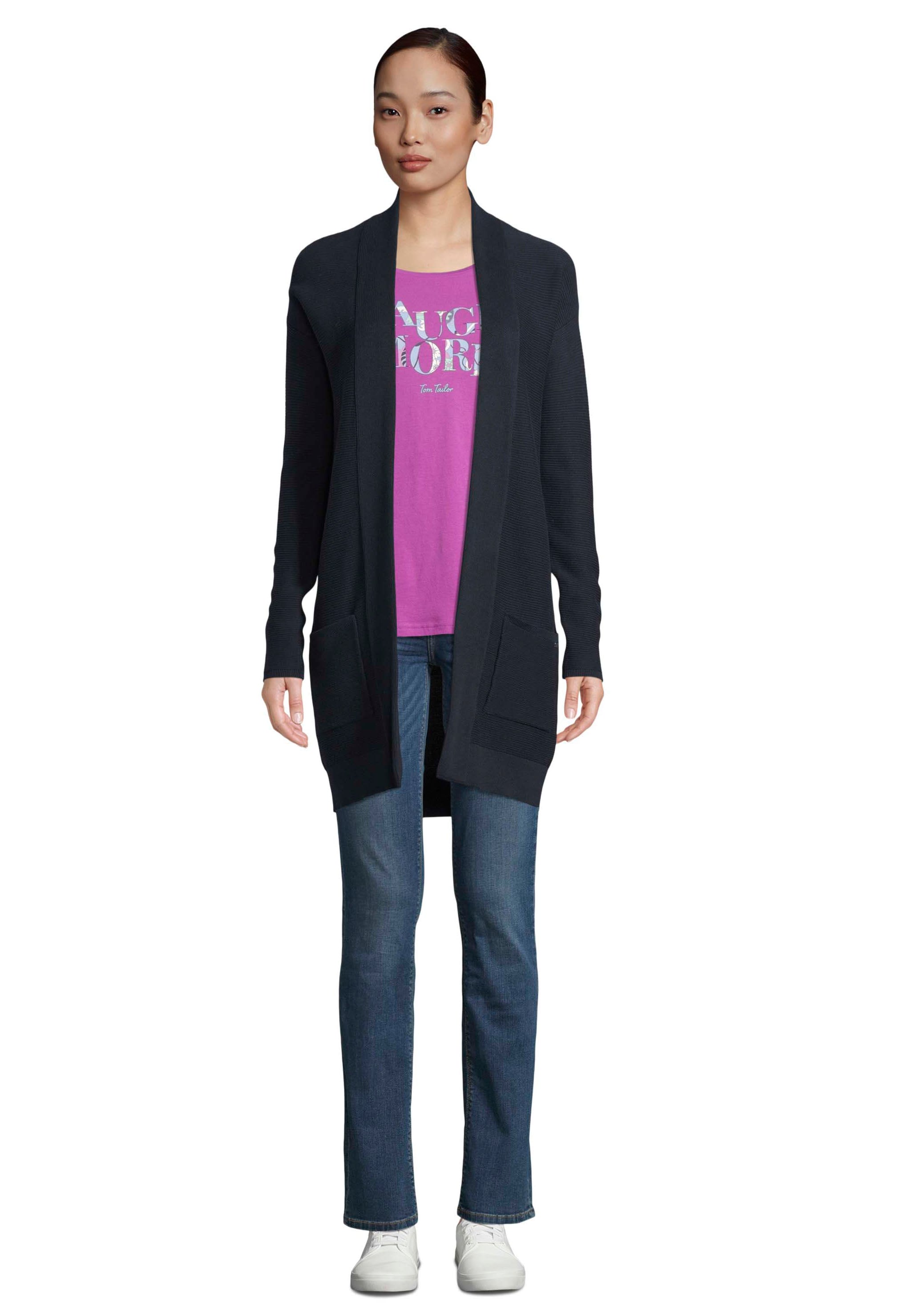 TOM TAILOR Longstrickjacke, aus Rippstrick mit aufgesetzten Taschen
