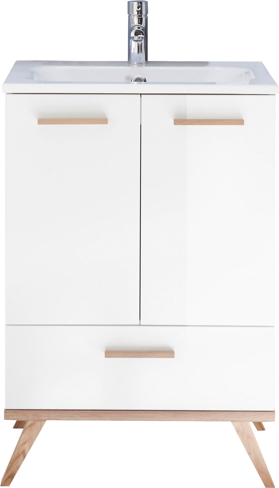 Saphir Waschtisch »Quickset Mineralmarmor-Waschtisch mit Unterschrank, 61 cm breit« Wachplatz, Holzgriffe, inkl. Türdämpfer, 2 Türen, 1 Schublade