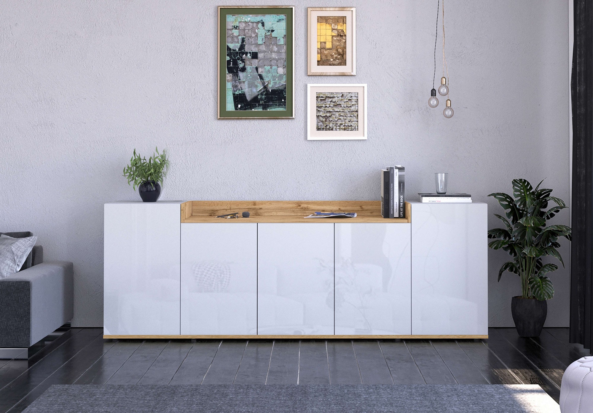 GOODproduct Sideboard »BOLSENA, Kommode, Schrank,Lowboard mit 8 Fächer und offenes Ablagefach« 1 Stk. tlg. Breite 200 cm,stehend/hängend,Fronten Hochglanz lackiert,Made in Italy
