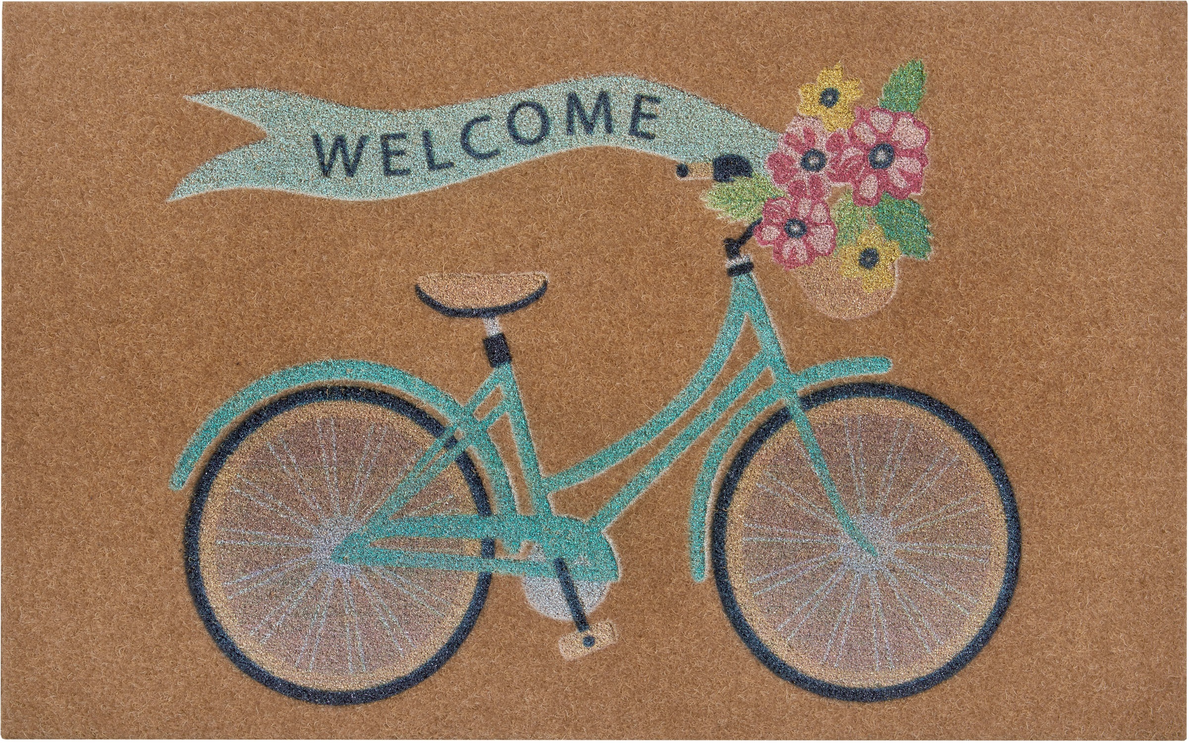 Image of Home affaire Fussmatte »Kokos Fahrrad«, rechteckig, 10 mm Höhe, für In- und Outdoor geeignet, Kokos-Look, mit Motiv, robust, pflegeleicht, Eingang, Flur, Türvorleger, rutschfest bei Ackermann Versand Schweiz