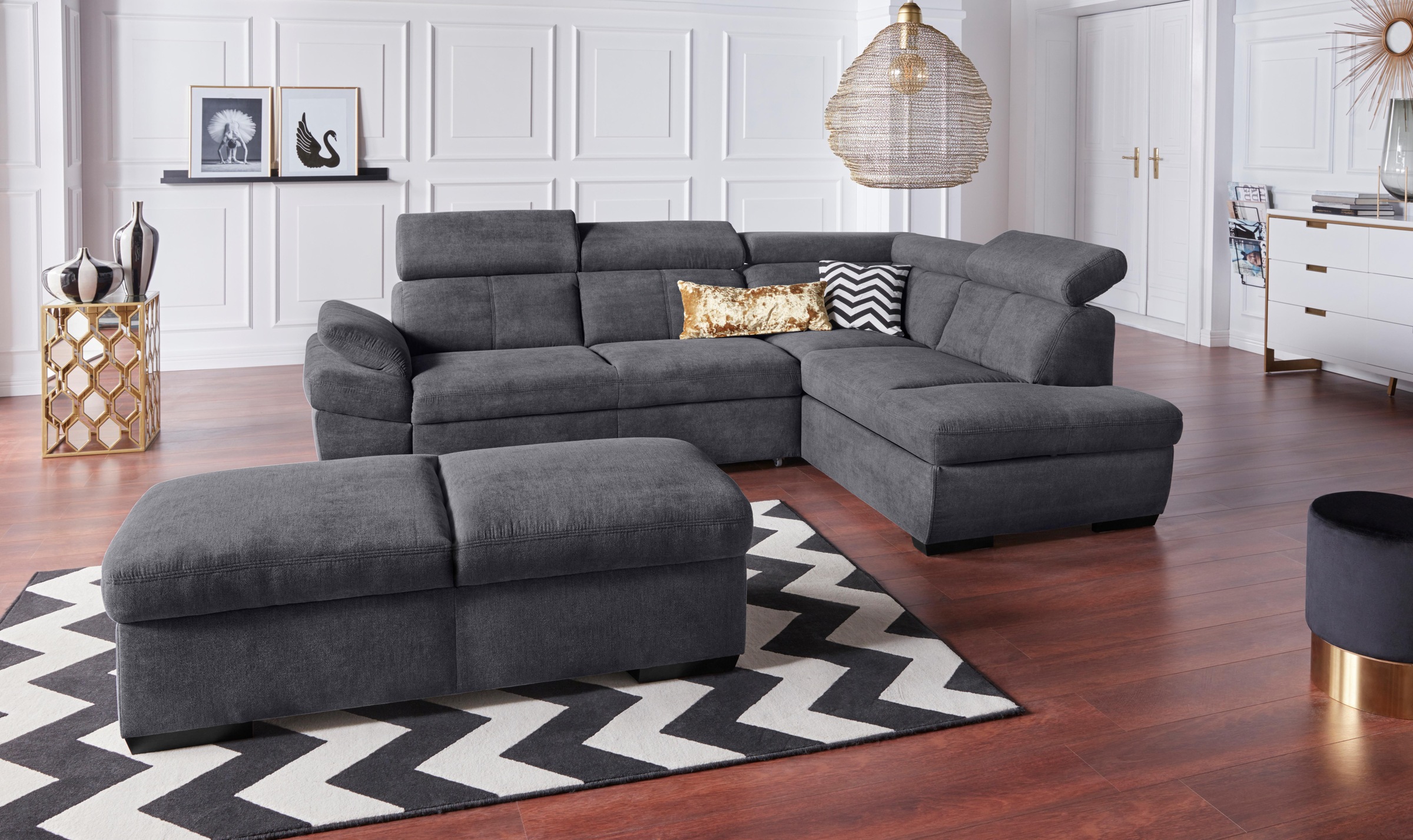 exxpo - sofa fashion Ecksofa »Salerno, klassisch modernes Funktionssofa, hoher Sitzkomfort, L-Form«, inkl. Kopf- und Armteilverstellung, wahlweise mit Bettfunktion