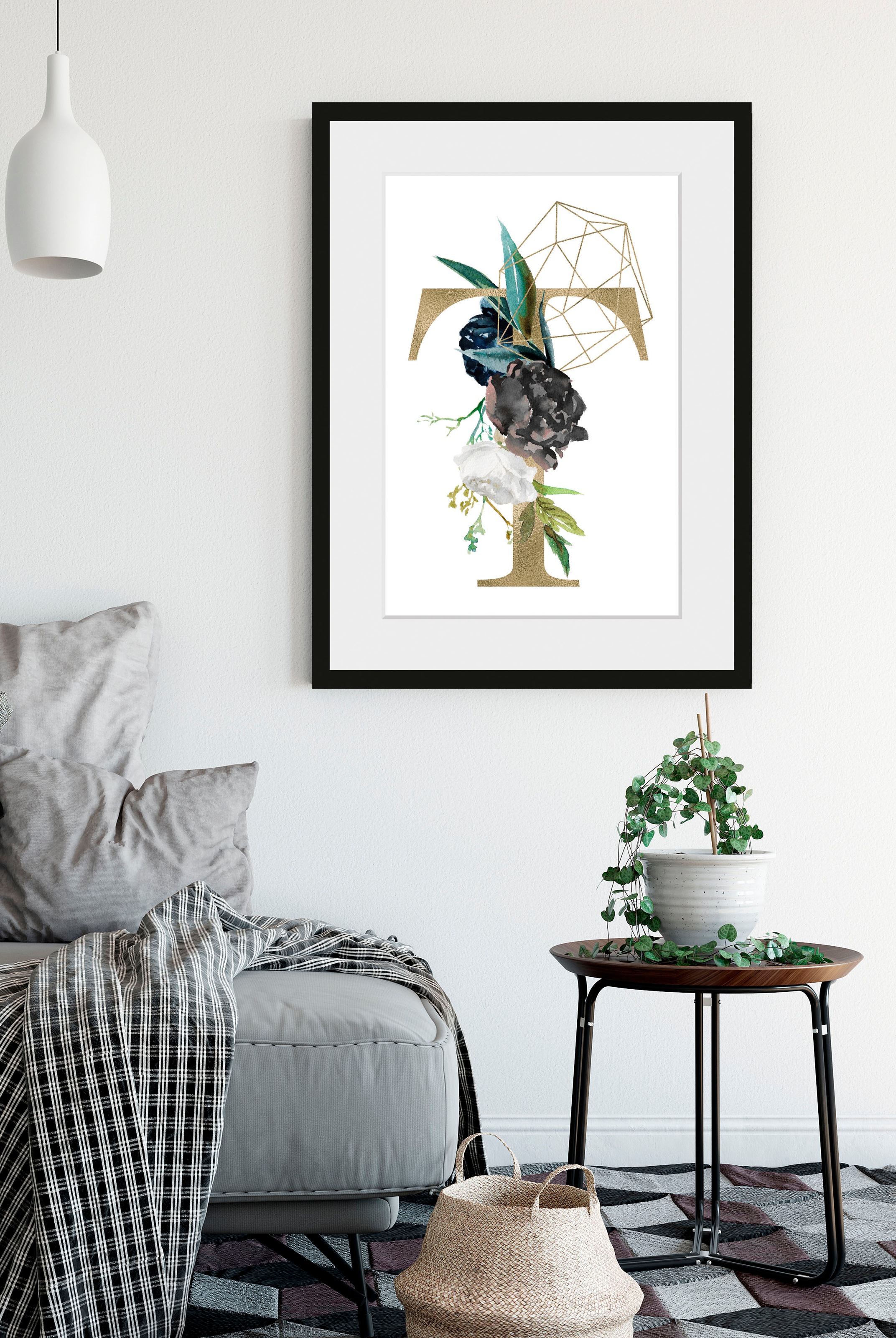 Image of queence Bild "T" Buchstaben Pflanzen Pflanzenbilder T 1 Stk. tlg. HD Premium Poster-Druck inkl. Holzrahmen