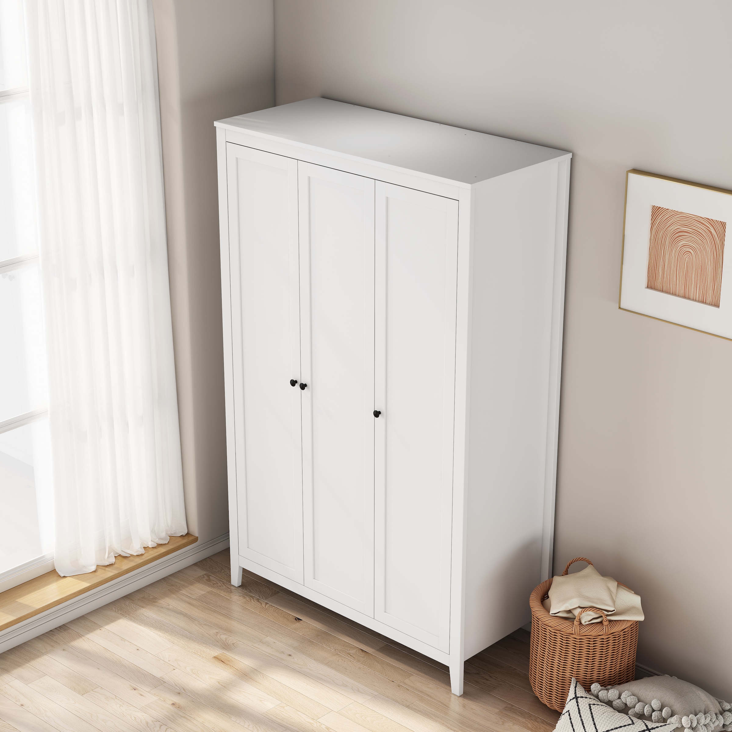 GOODproduct Kleiderschrank »Borkum Schlafzimmerschrank Garderobe Landhaus Bestseller weiss« hochwertige schwarze Griffe aus Metall, 