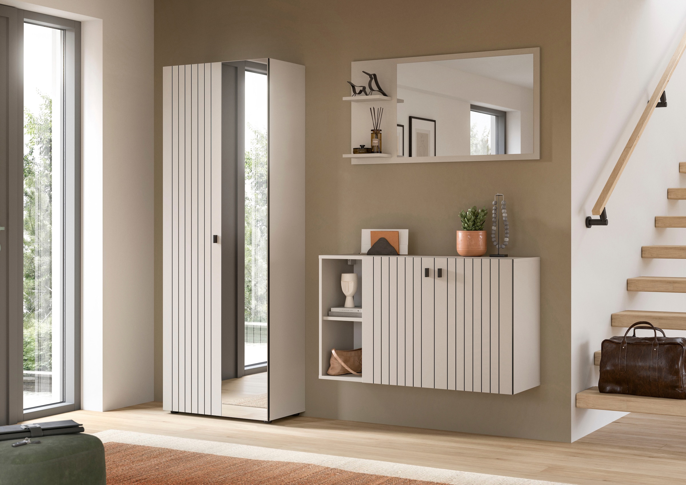 Home affaire Garderobenschrank »TATIO, Höhe 192 cm, Rillenoptik, Spiegeltür« 1 Stk. tlg. Garderobenschrank, Flurschrank, Dielenschrank