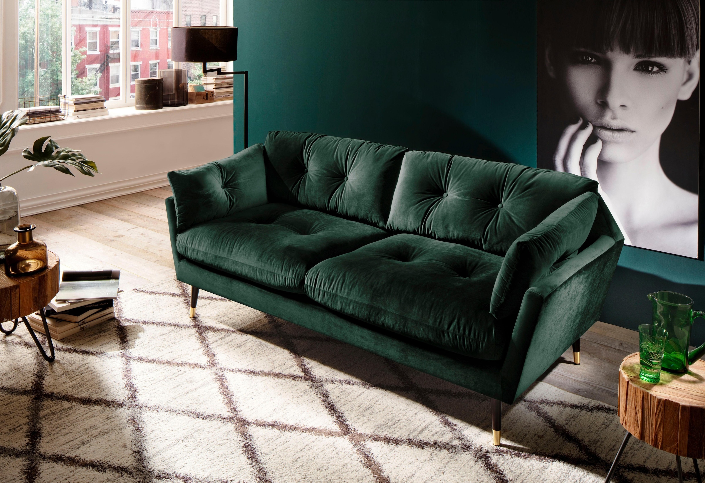Trends by HG 2,5-Sitzer »Japan«, mit Fuss in Holz-Metallkombination, frei im Raum stellbar