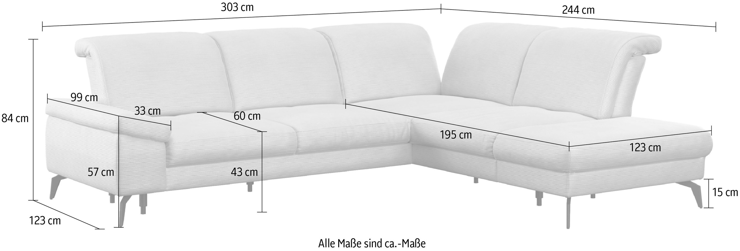 sit&more Ecksofa »Cabana L-Form«, Ottomane, wahlweise mit Sitztiefen-,Armlehnen- und Kopfteilfunktion