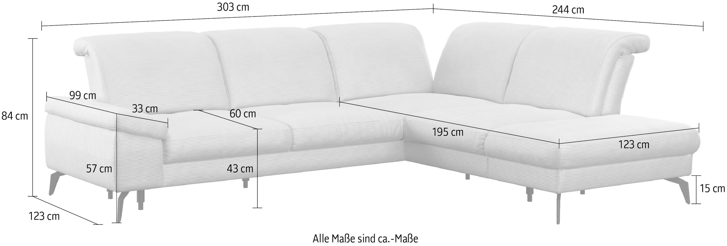 sit&more Ecksofa »Cabana L-Form« Ottomane, wahlweise mit Sitztiefen-,Armlehnen- und Kopfteilfunktion