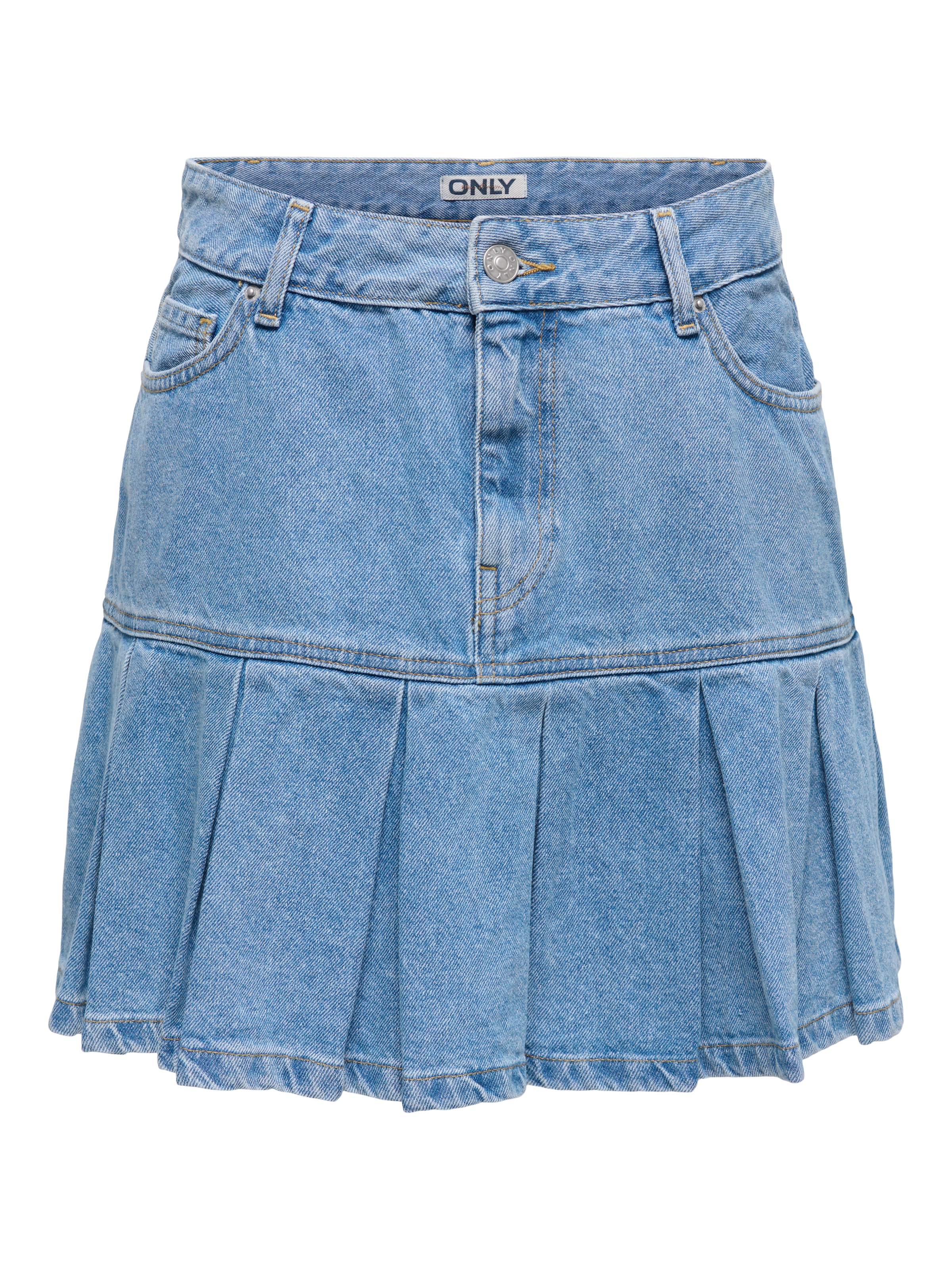 Image of ONLY Jeansrock "ONLEMERSON REG PLEATED DNM SKIRT TAI" Baumwolle, Regular Waist