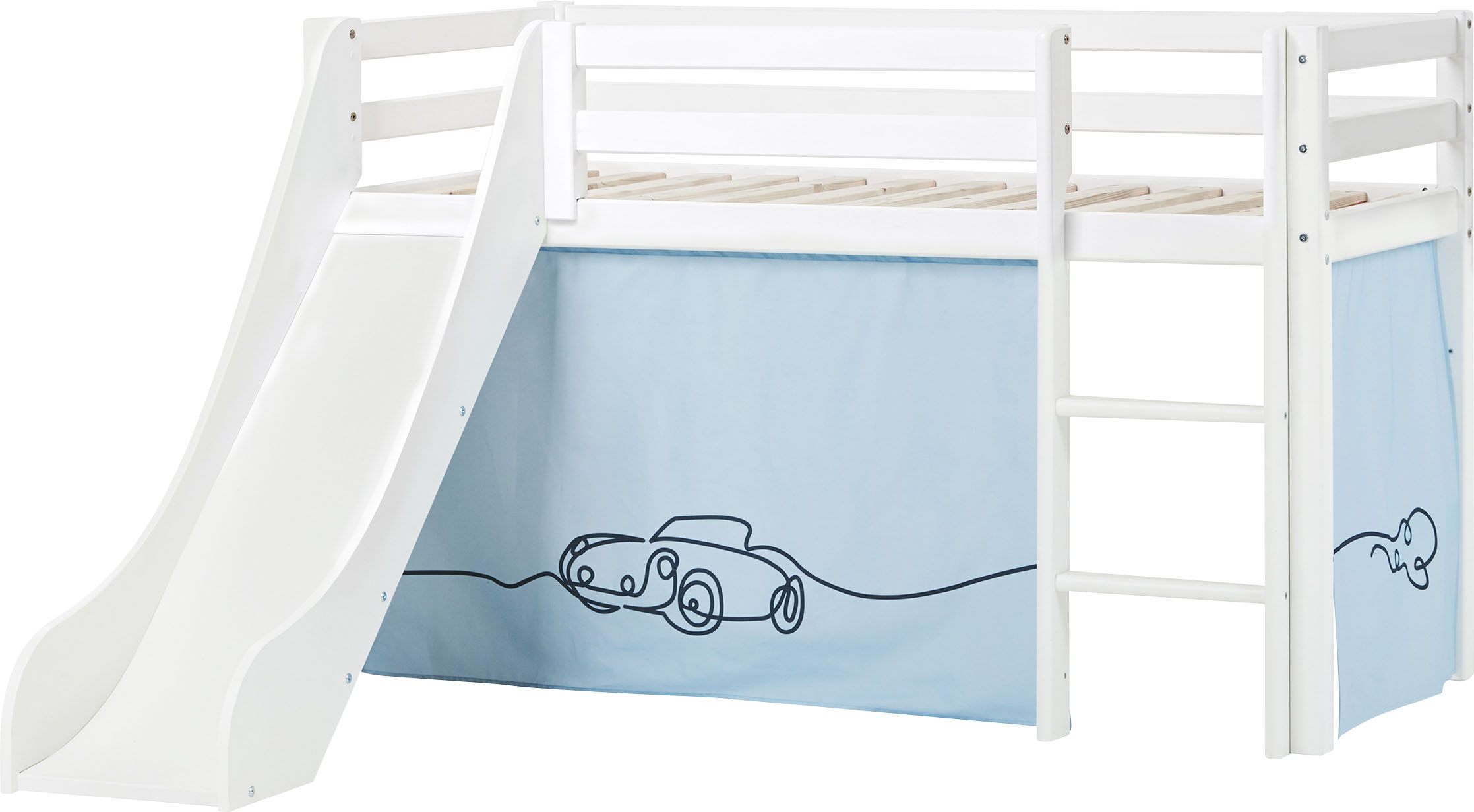 Hochbett »«Cars»«, Rutsche & Vorhang Blau und viel Auswahl