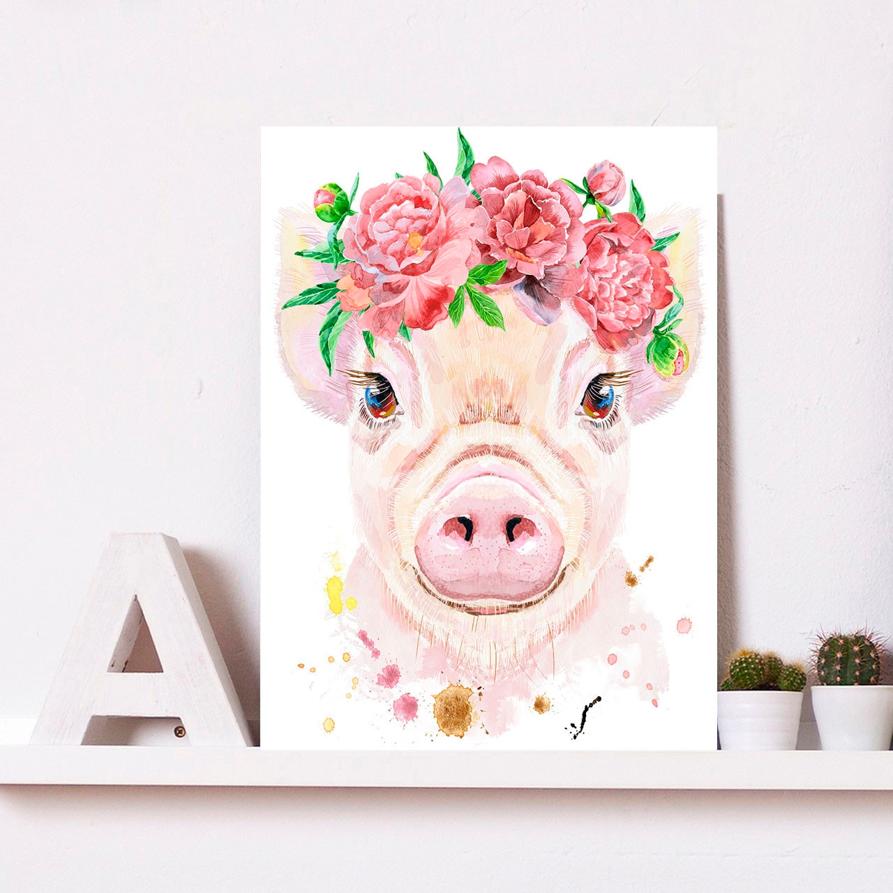 Image of queence Metallbild "Galona" Blumen Schwein Tiere 1 Stk. tlg. Stahlschilder