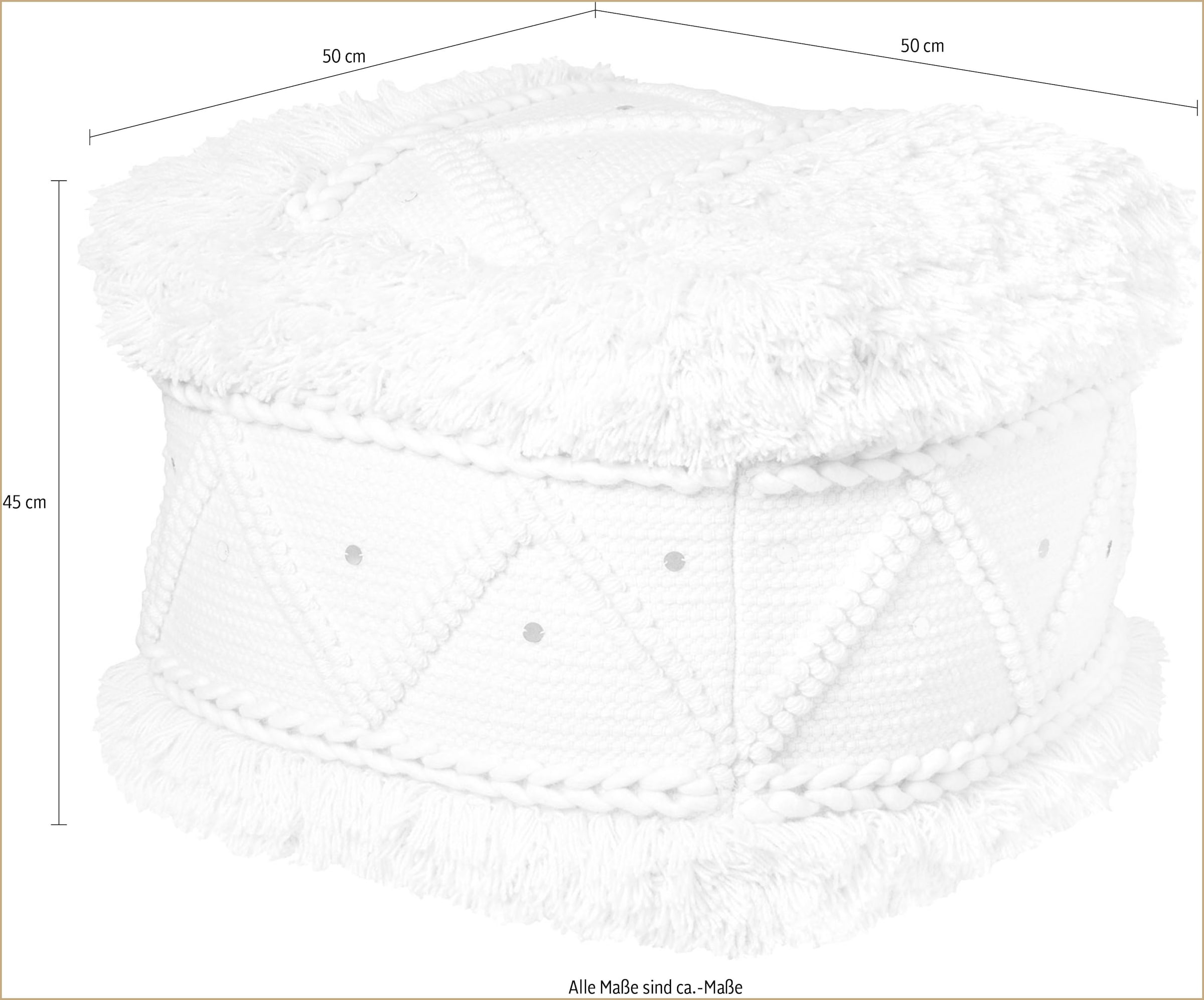 Kayoom Pouf »Bohist 525 50cm x 50cm,  Strukturen mit Fransen und Quasten«, (1 St.), handgefertigt, Unikat, sehr gut kombinierbar, vielfältig im Einsatz