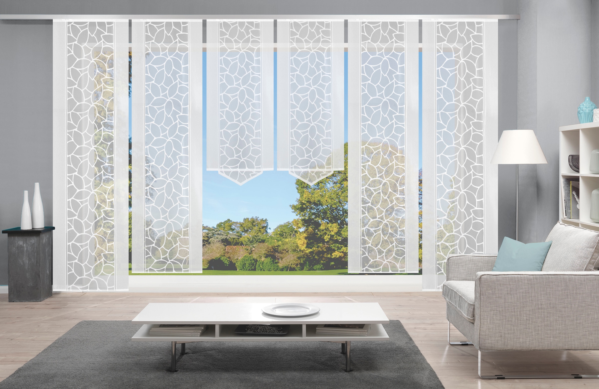 Image of HOME WOHNIDEEN Schiebegardine "JENNA" Klettband 6 Stk. tlg. Schiebevorhang Jacquard Set, HxB: 245x57