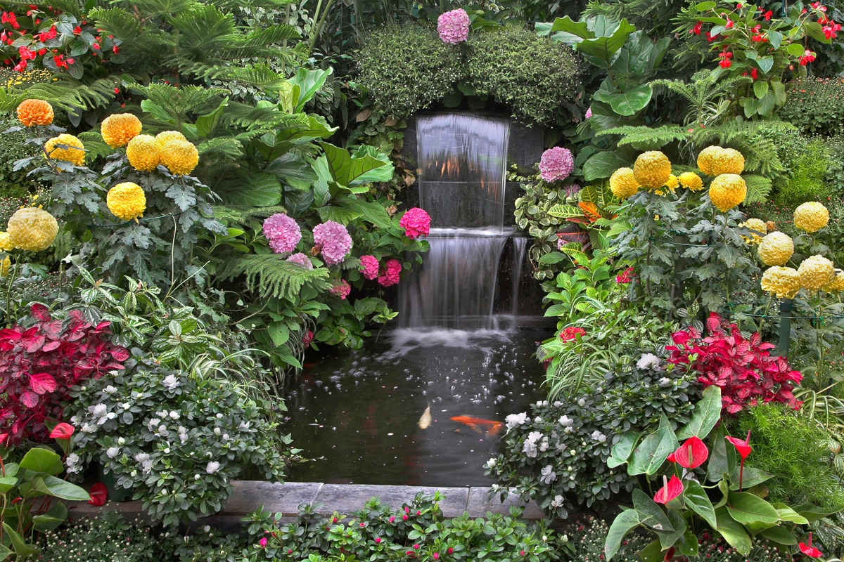 Fototapete »Kleiner Wasserfall in Garten«