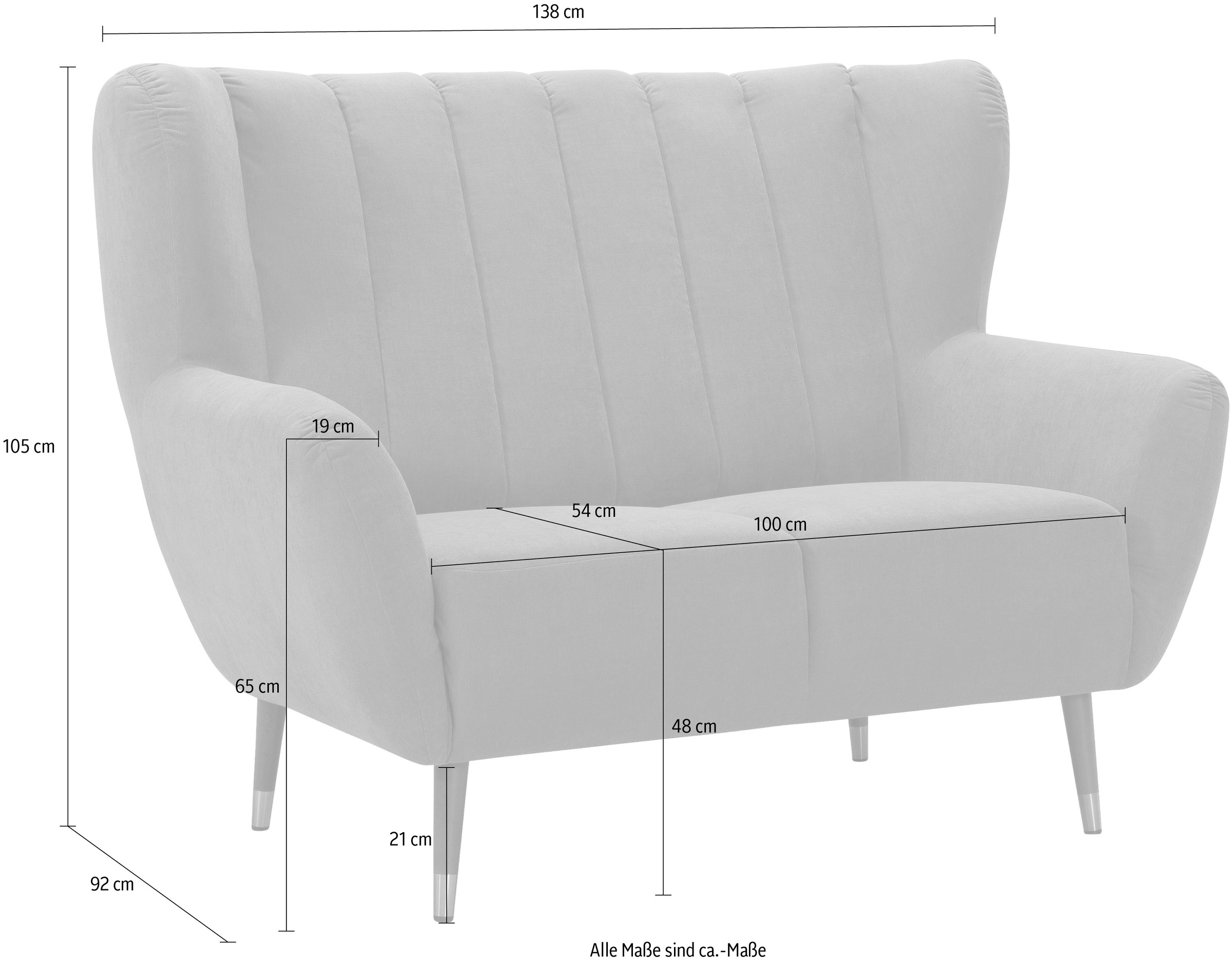 exxpo - sofa fashion 2-Sitzer »Polly, bequem mit hoher Rückenlehne, hohe Füsse, Ohrensesselcouch«, Küchensofa, hochwertige Bezugsvarianten und aktuelle Farben