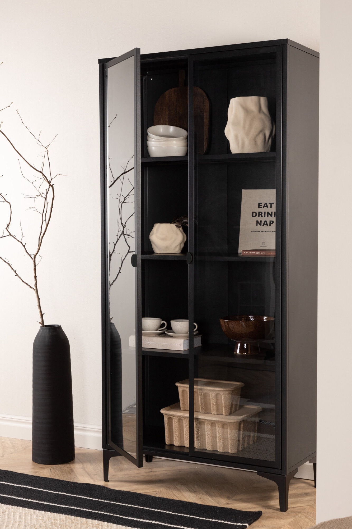 Venture Home Vitrines »Piring, hoher Stauraumschrank, 2 Türen, Höhe 190 cm« Armoire haute, revêtement par poudrage, portes en verre, haute, sophistiquée