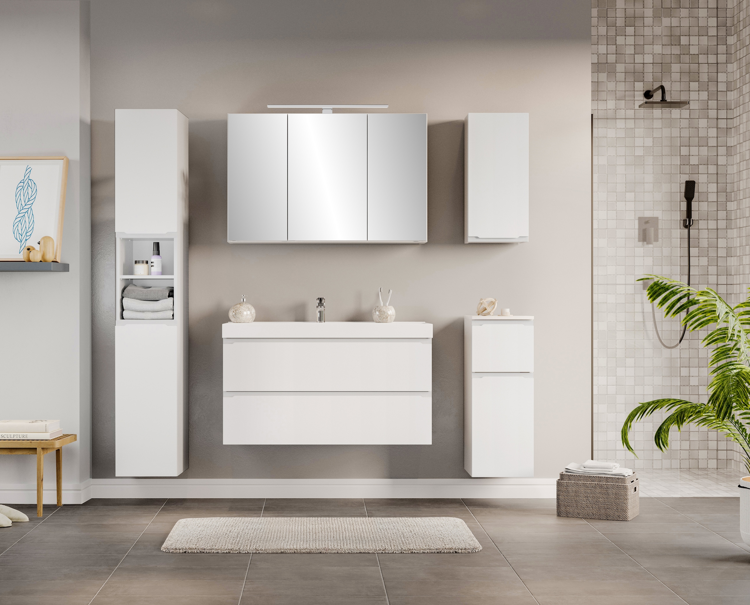 welltime Armoire intermédiaire »CABO, gedämpfte Scharniere« blanc mat, design sans poignées, réversible