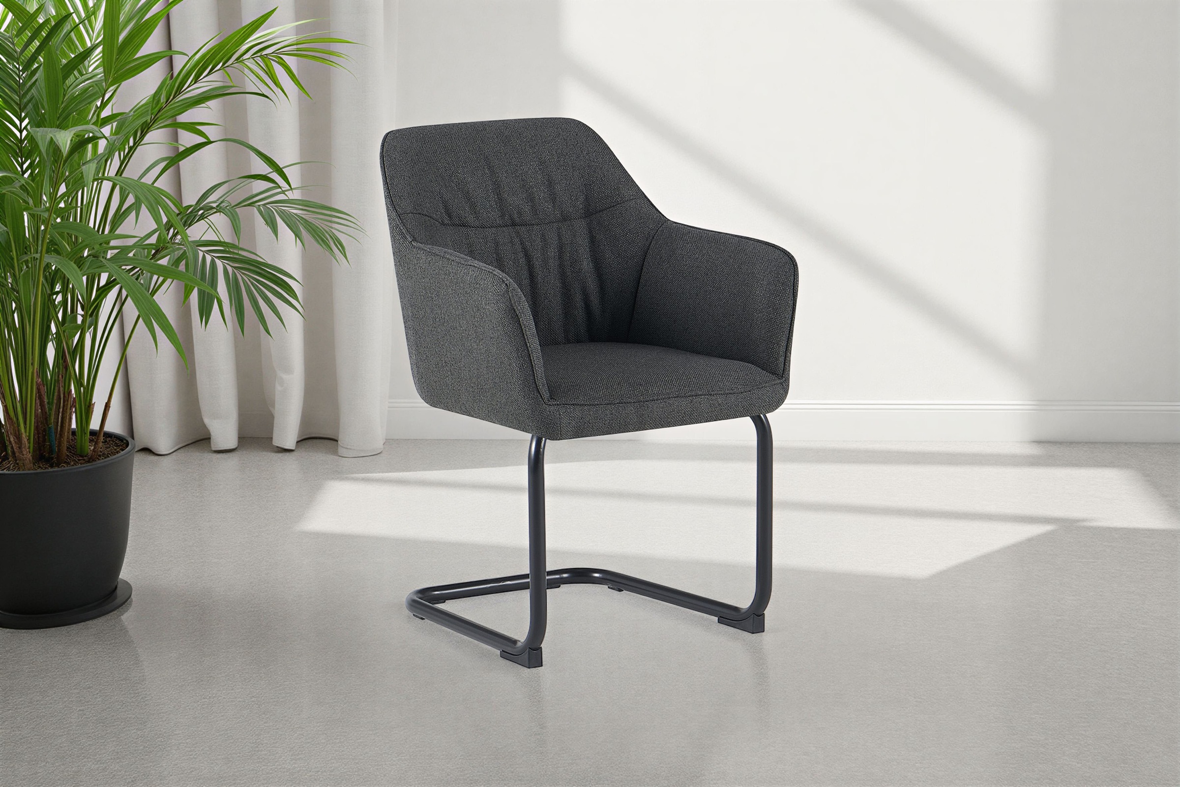 Image of GOODproduct Freischwinger "Elba" (Set) 2 Stk.gemütlicher Stuhl / Sessel, 180 Grad drehbar, Auto Return, Webstoff
