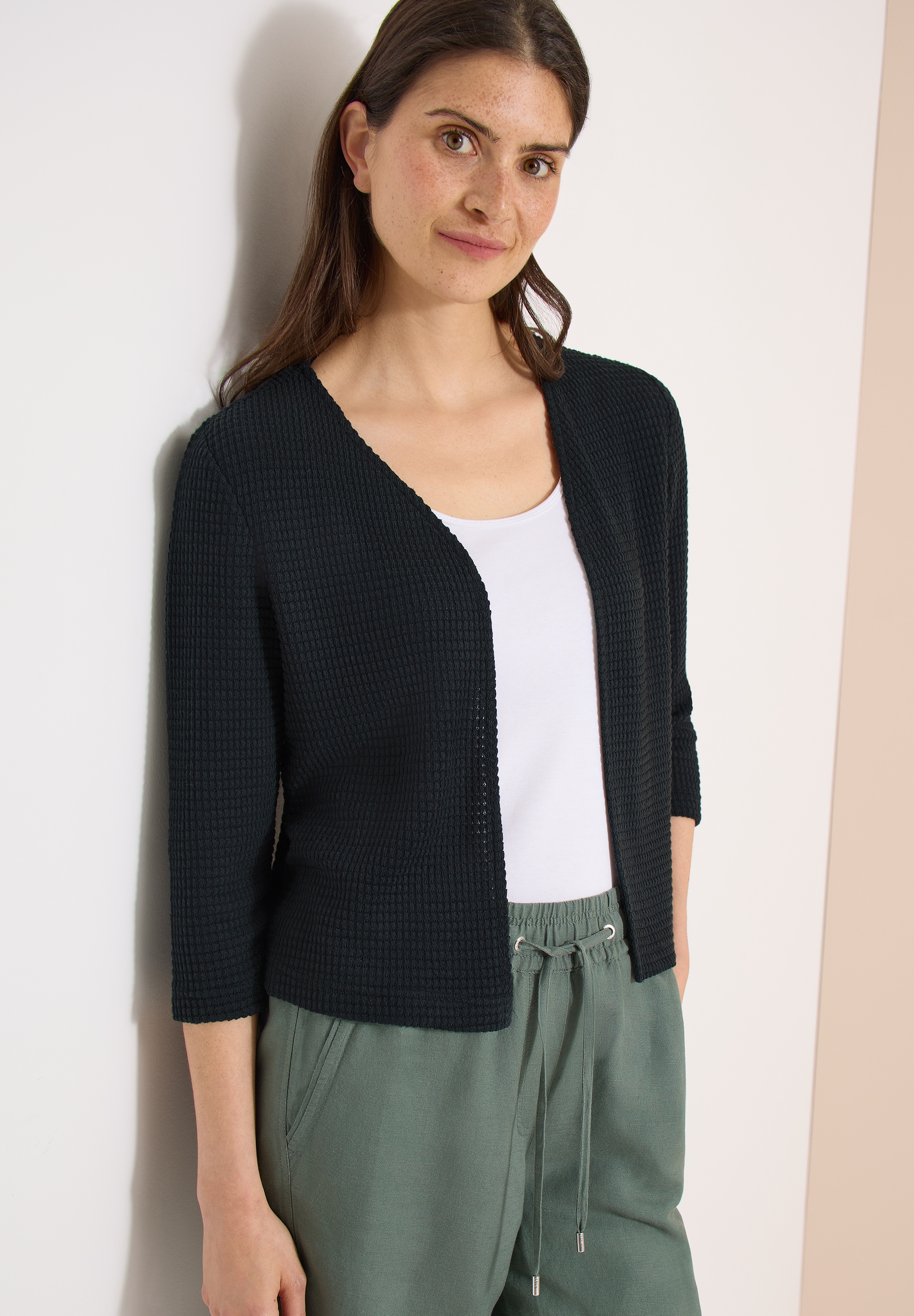 Cecil Shirtjacke Offene 3/4-Arm Jacke im Ajour-Look