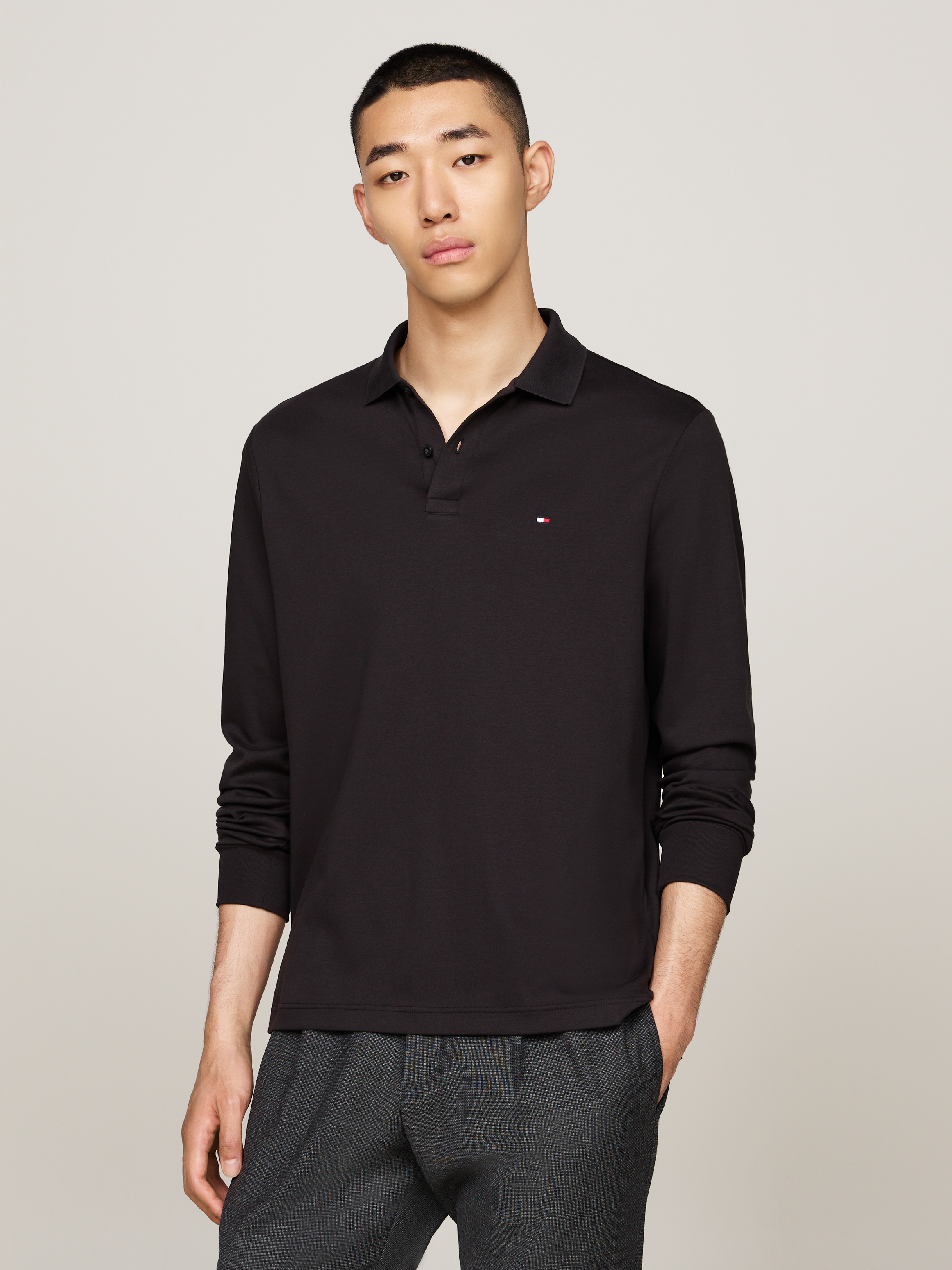 Tommy Hilfiger Polo à manches longues »L/S LIQUID COTTON REG POLO mit Jersey und Markenlabel« unifarben, casual, regular fit, Baumwolle, Polokragen