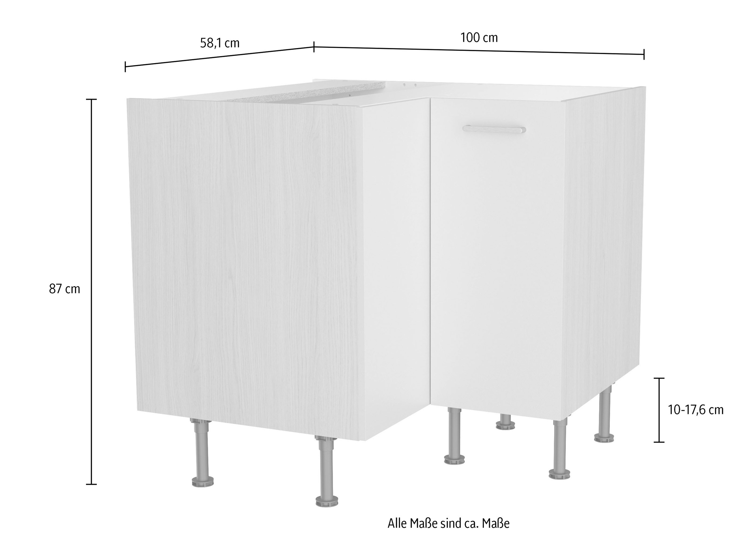KOCHSTATION Meuble bas d'angle »KS-Lucy« Breite 90 x 90 cm, mit 2 Türen, Soft-Close, höhenverstellbare Füsse