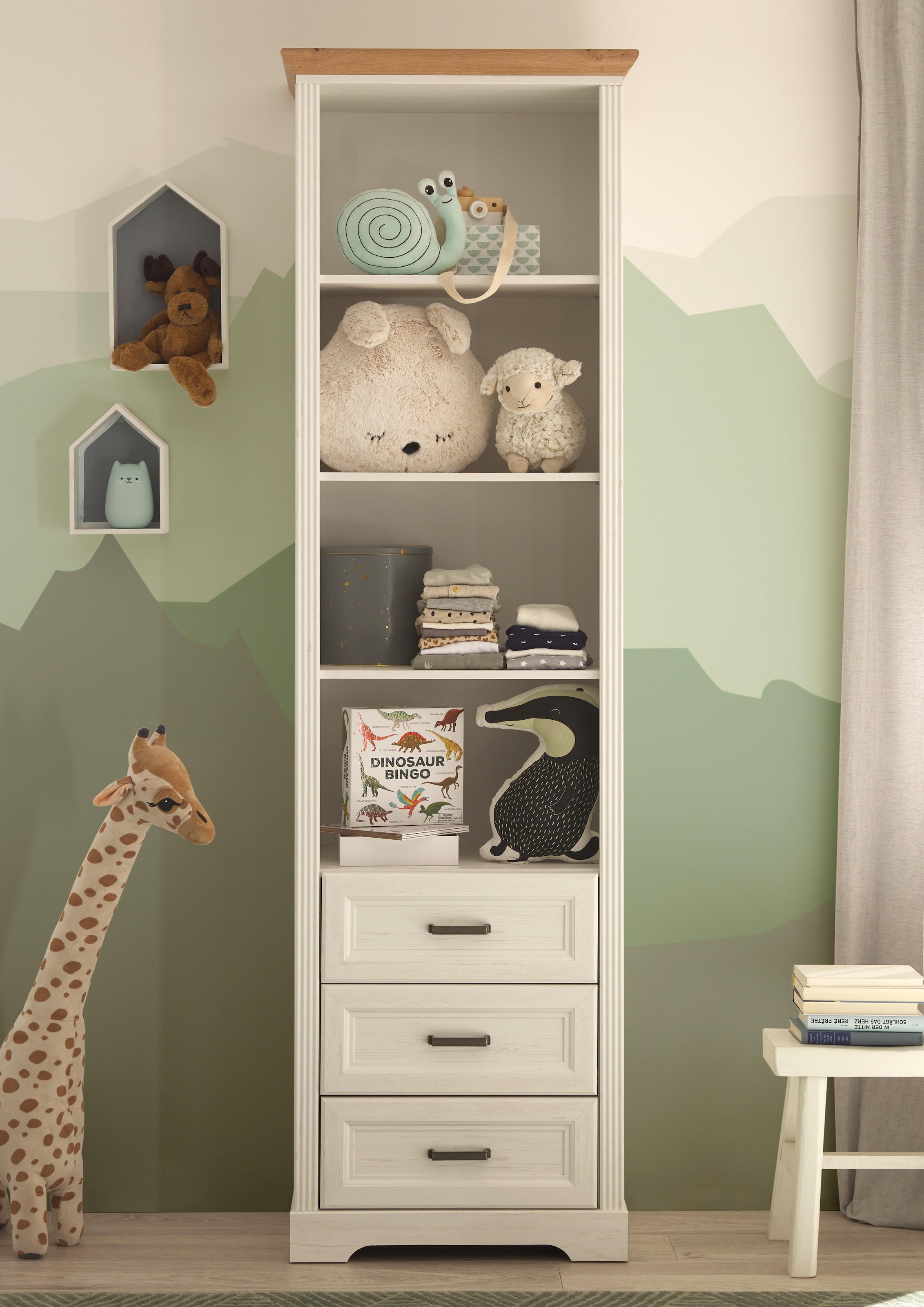 Image of Begabino Standregal "Jasmin" mit 4 offenen Fächern, Regal Kinderzimmer mit 3 Schubkästen