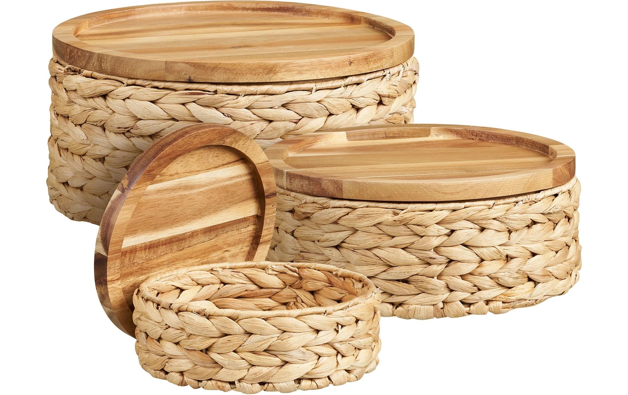 House Nordic Aufbewahrungsbox »Botofte, Wasserhyazinthe, 3er-Set« Aufbewahrungskörbe mit Holzdeckel im 3er-Set