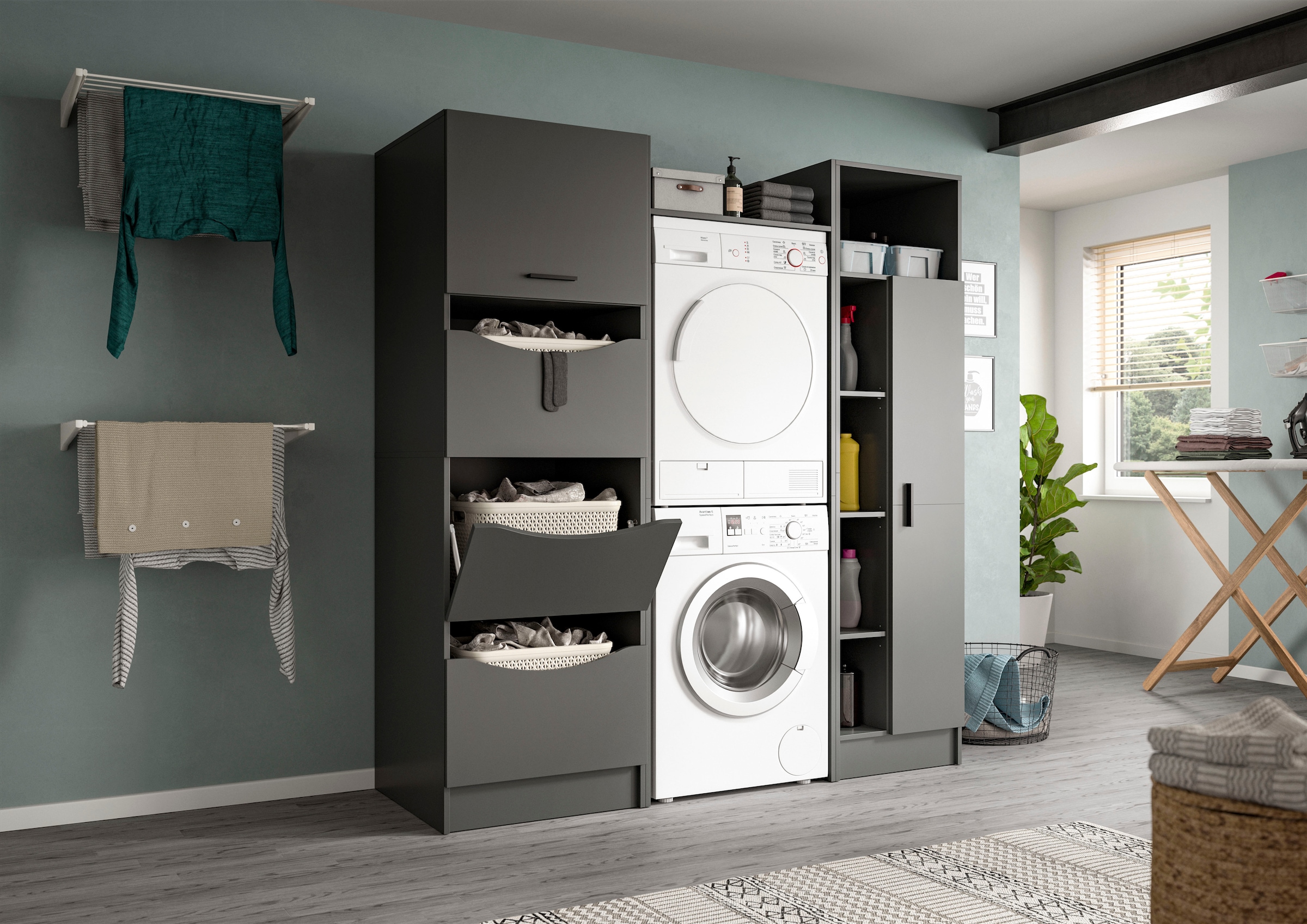 welltime Badmöbel-Set »FALAS,  3-teilig, Hauswirtschaftsraum Set, Breite 176 cm« Set, 1x Wäscheschrank, 1x Waschmaschinenumbauschrank, 1x Mehrzweckschrank, 3 Stk. tlg.