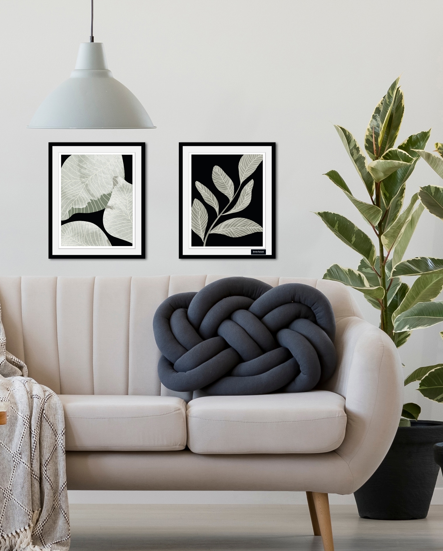Image of Bruno Banani Bild mit Rahmen "Eukalyptus - Gerahmter Digitaldruck - Wandbild" Blätterbilder Kunst Pflanzen Pflanzenbilder Set, 2er-Set, 2x 30x40 cm - Holzrahmen - Dekoration - Weisser Rahmen