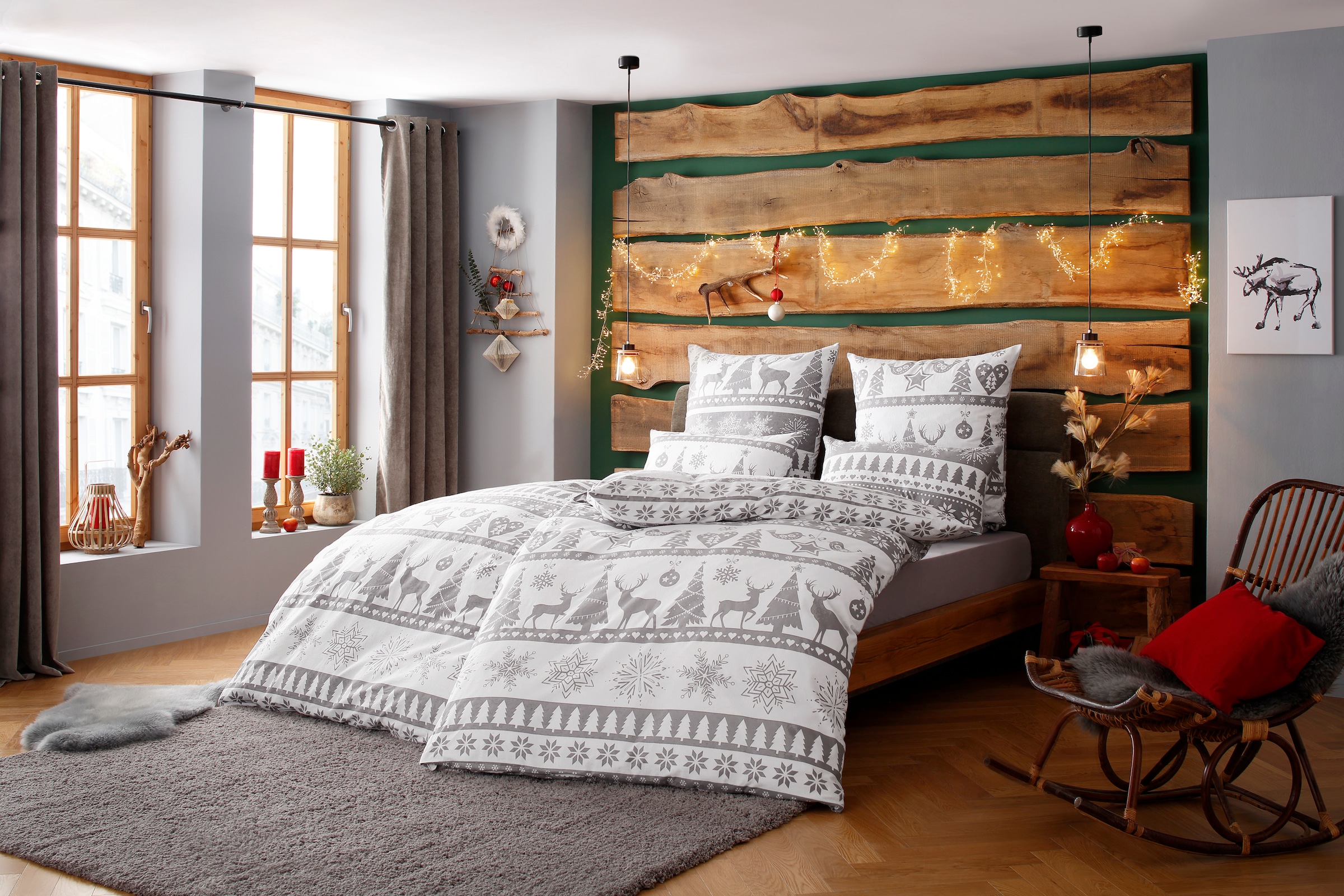 my home Linge de lit »Sindbad in Gr. 135x200 oder 155x220 cm, ideal für Weihnachten« 2 tlg. Weihnachtsbettwäsche, Winter