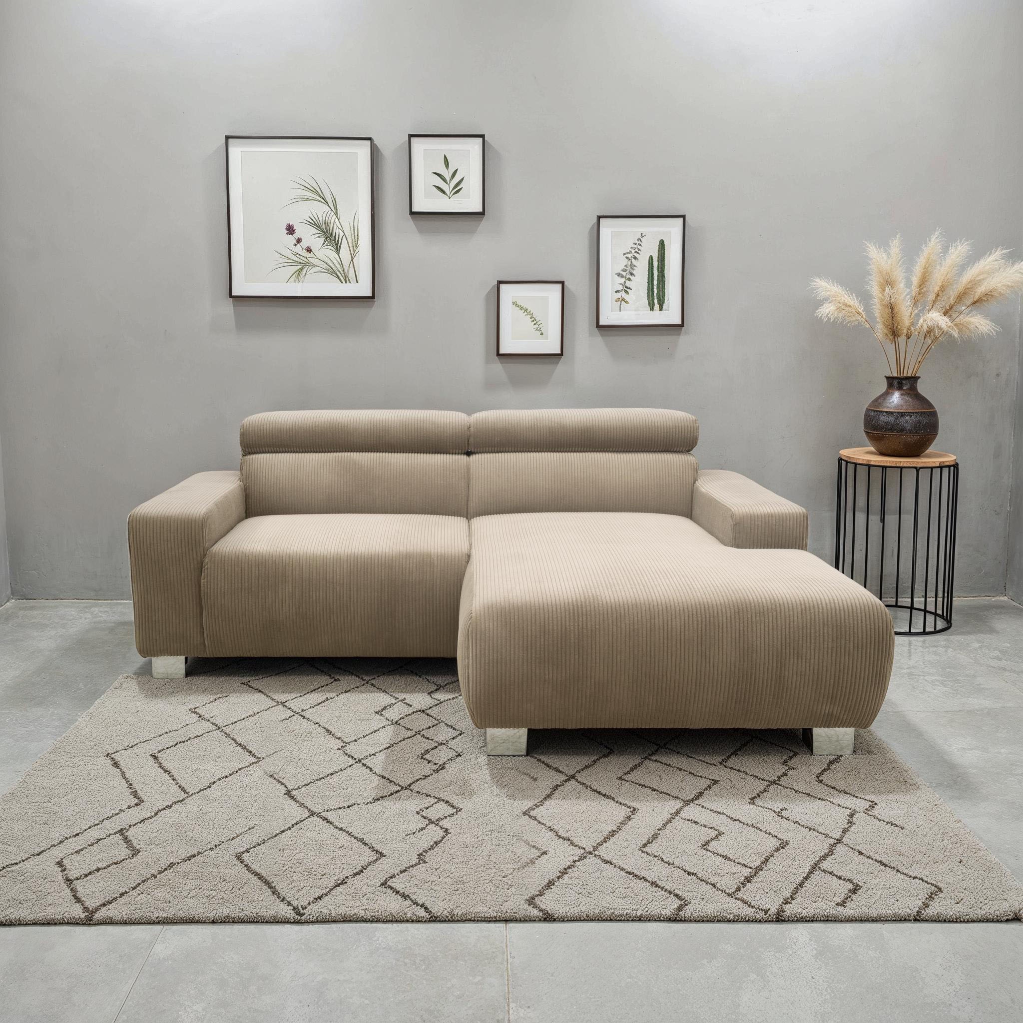Image of DOMO collection Ecksofa "100030 inkl. Kopfteilverstellung, guter Sitzkomfort, Cordbezug, L-Form" mit komfortabler Wellenunterfederung, ideal für kleine Räume