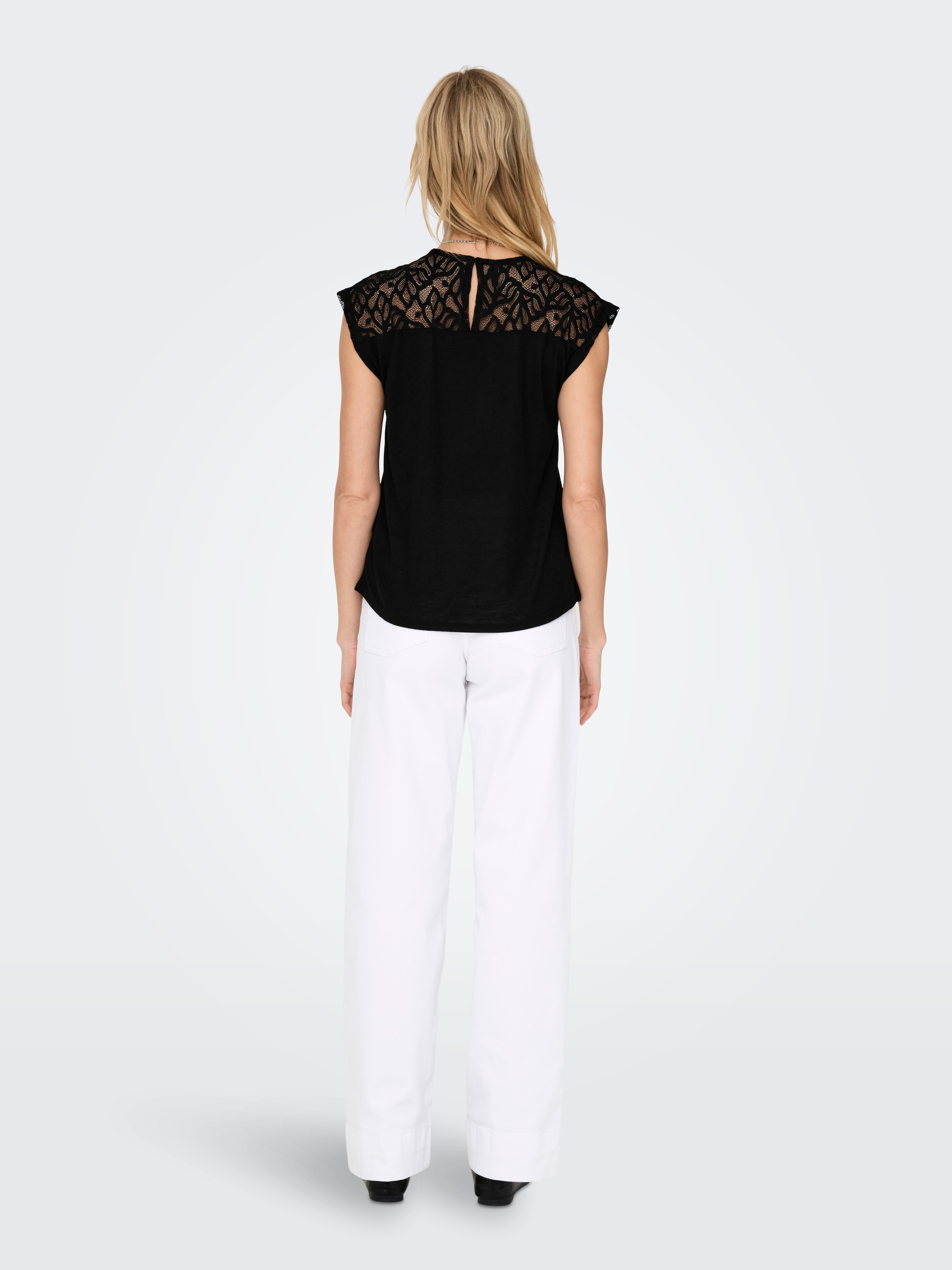 ONLY Spitzenshirt »ONLSINDY LIFE S/S O-NECK MIX TOP JRS«