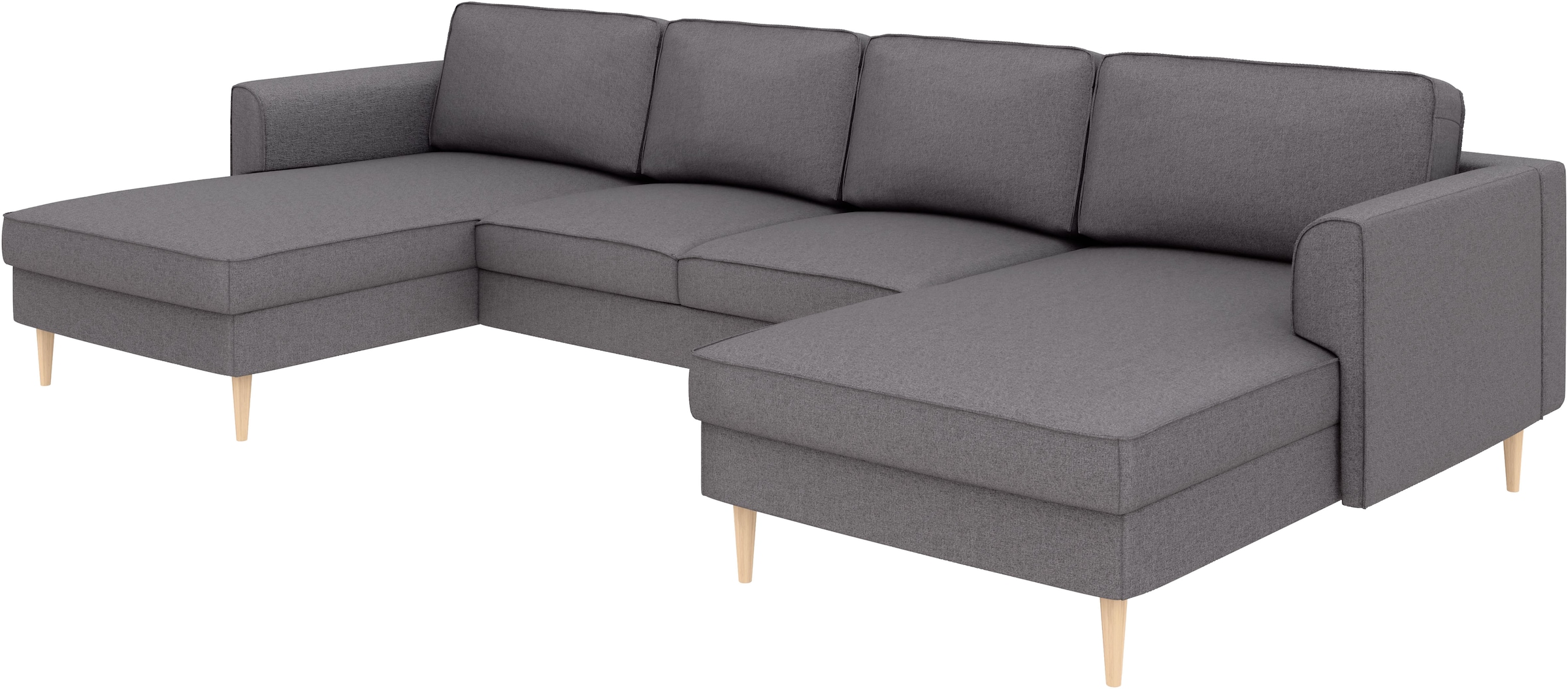 Home affaire Wohnlandschaft »Booster, whlw. mit Schlaffunktion & Bettkasten, Fuss Buche lackiert« Sofa in U-Form, Breite 305 cm, in Cord oder Struktur