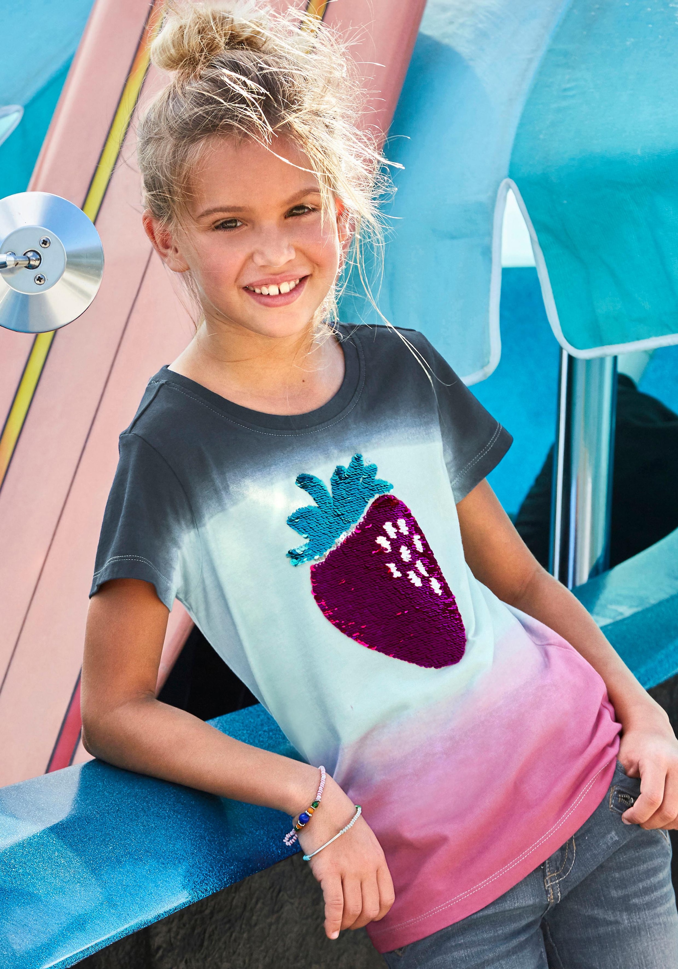T-Shirt, Wendepailletten Farbverlauf & bestellen Mindestbestellwert Modische mit KIDSWORLD ohne